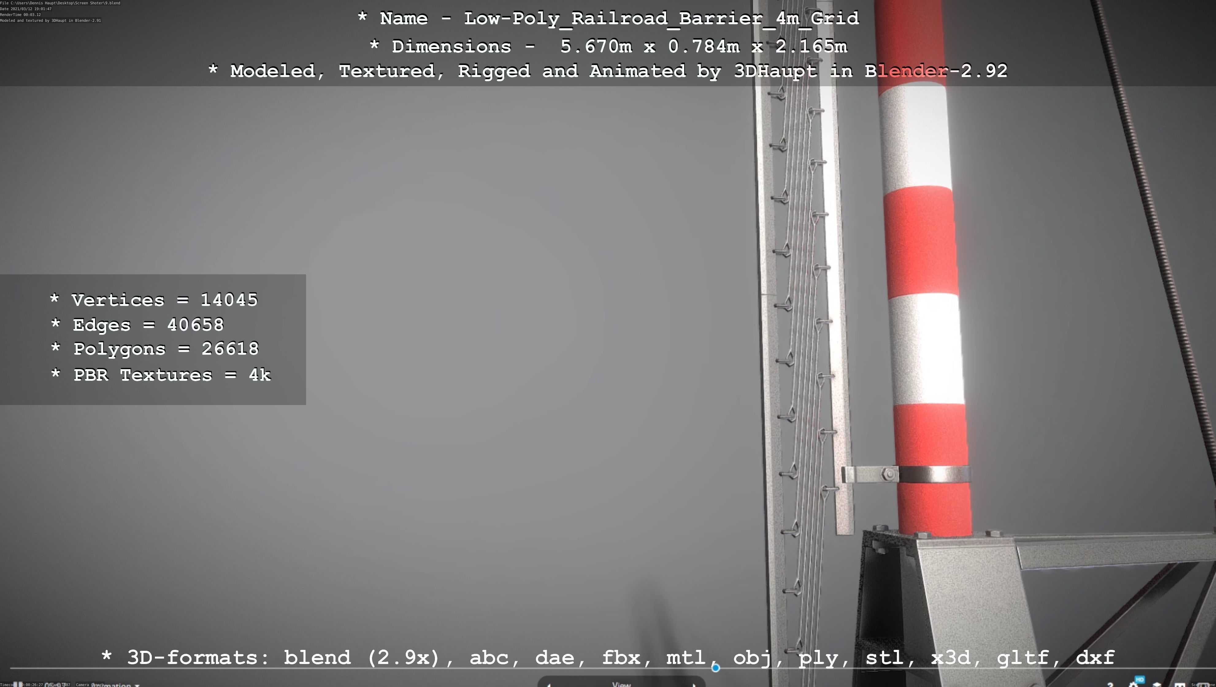 Low-Poly Railroad Barrier 4m with Protective Grid Low-poly 3D model_79