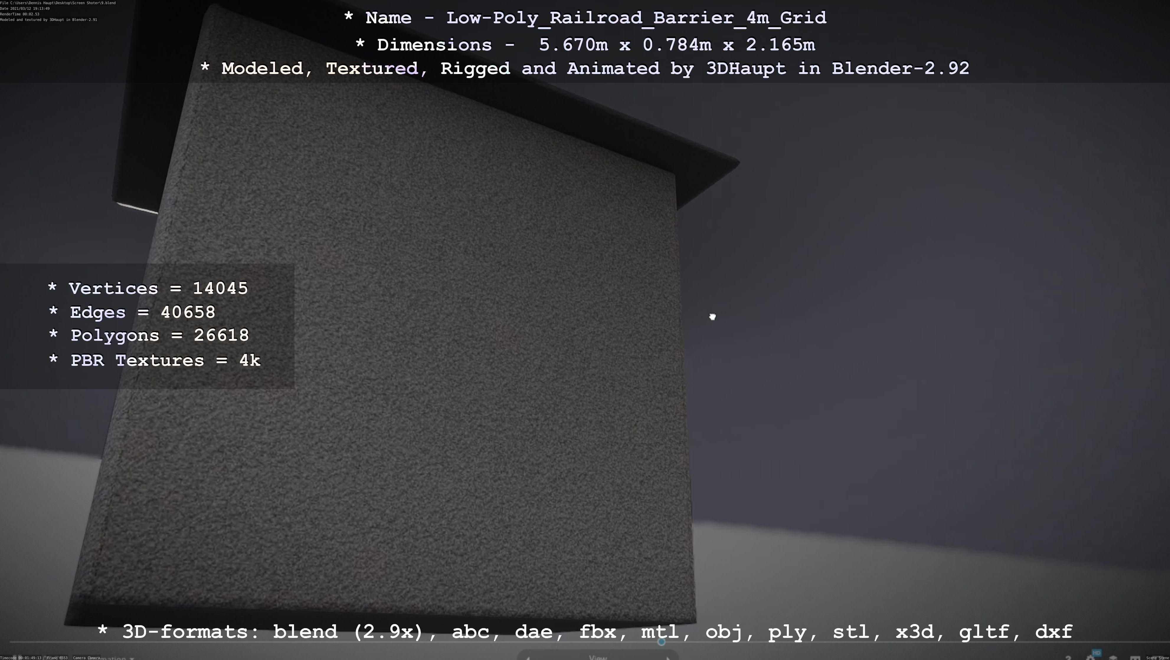 Low-Poly Railroad Barrier 4m with Protective Grid Low-poly 3D model_33