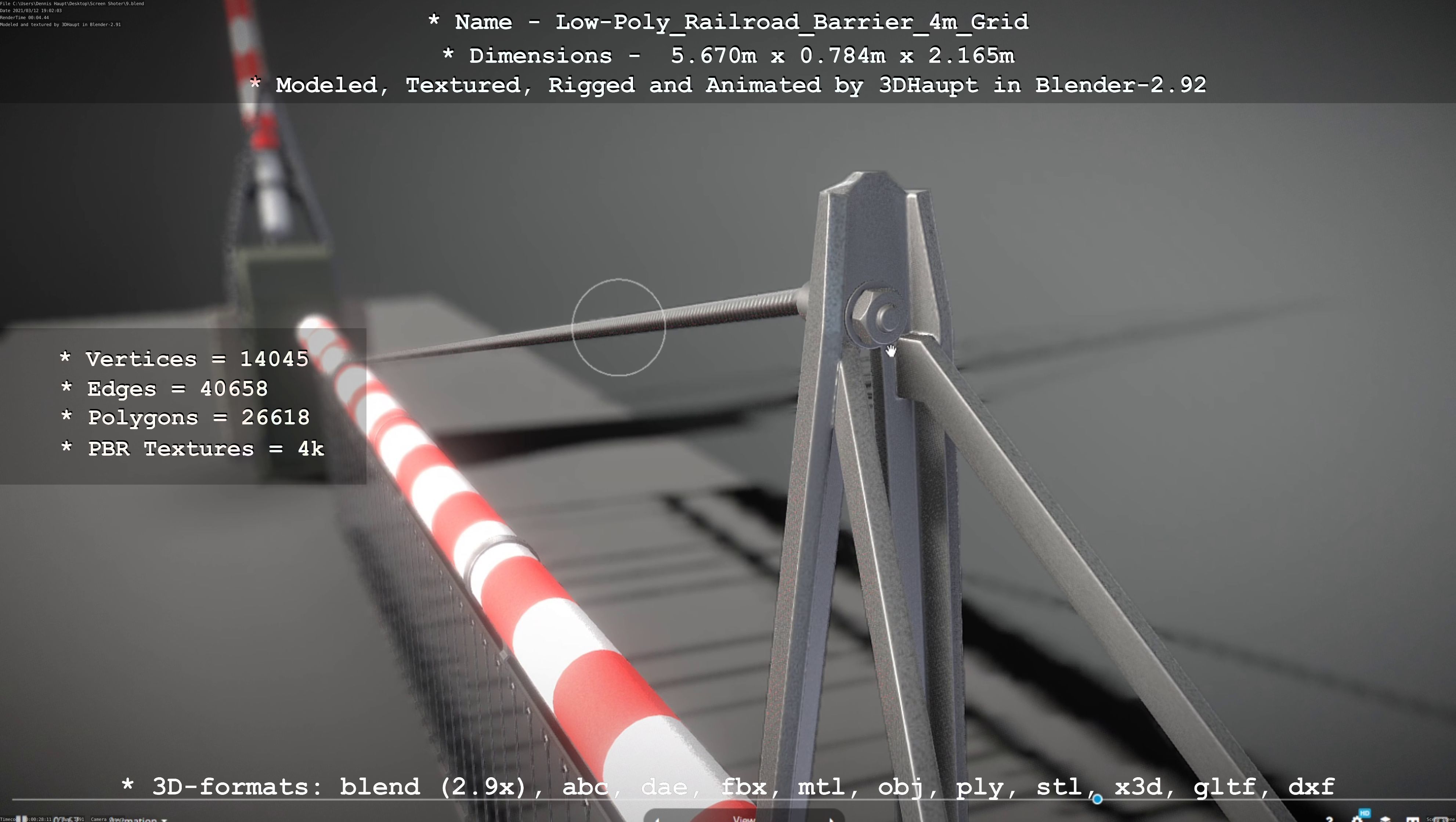 Low-Poly Railroad Barrier 4m with Protective Grid Low-poly 3D model_81