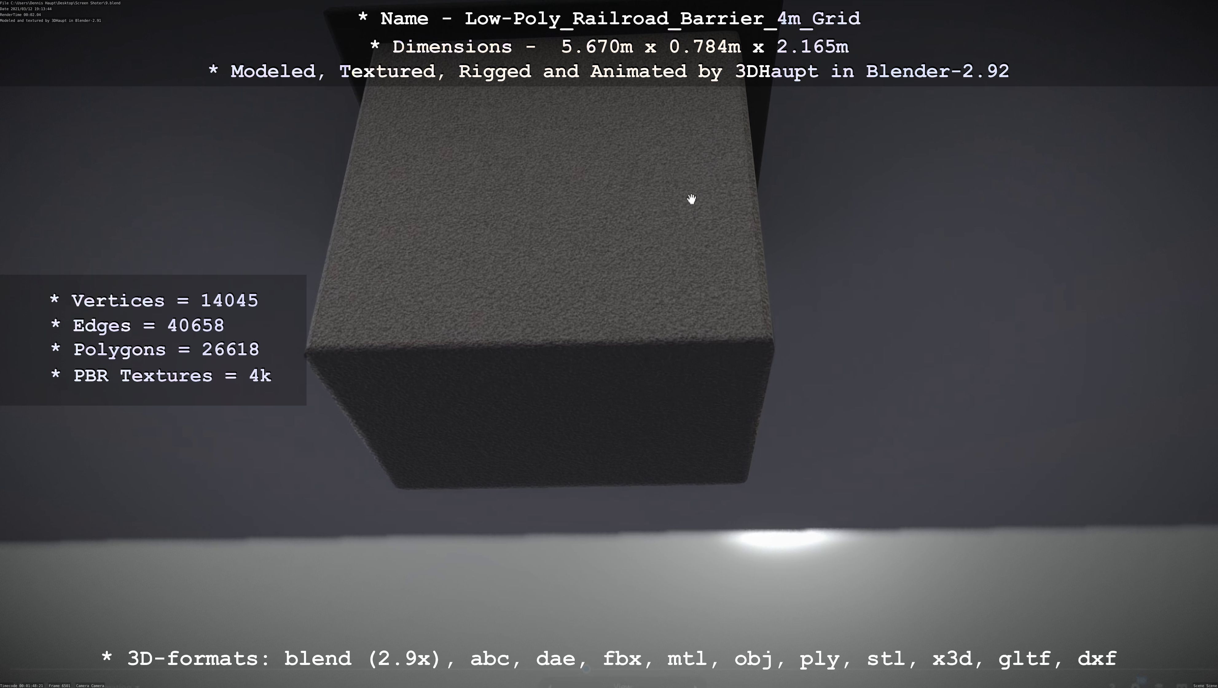 Low-Poly Railroad Barrier 4m with Protective Grid Low-poly 3D model_115