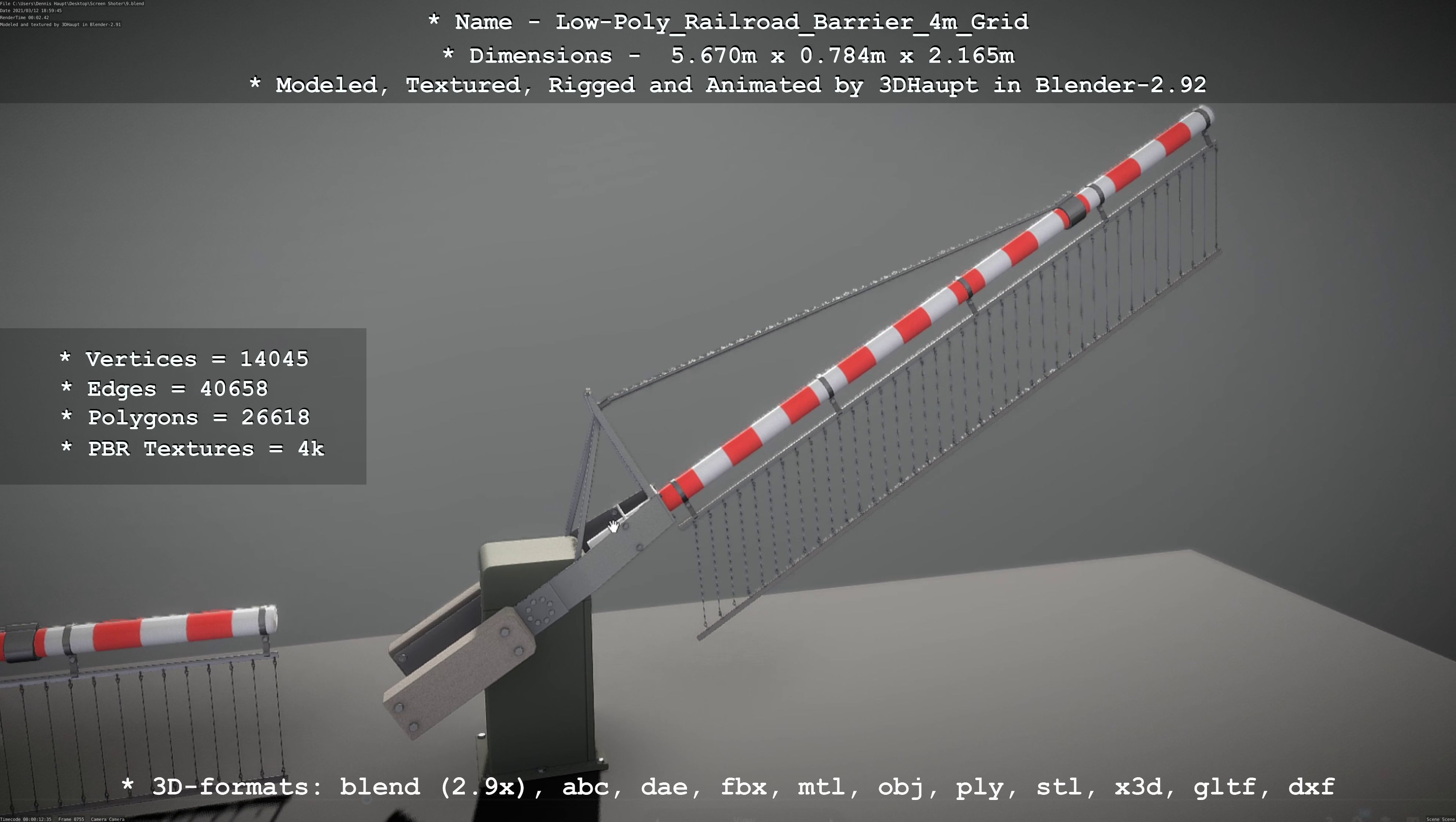 Low-Poly Railroad Barrier 4m with Protective Grid Low-poly 3D model_62