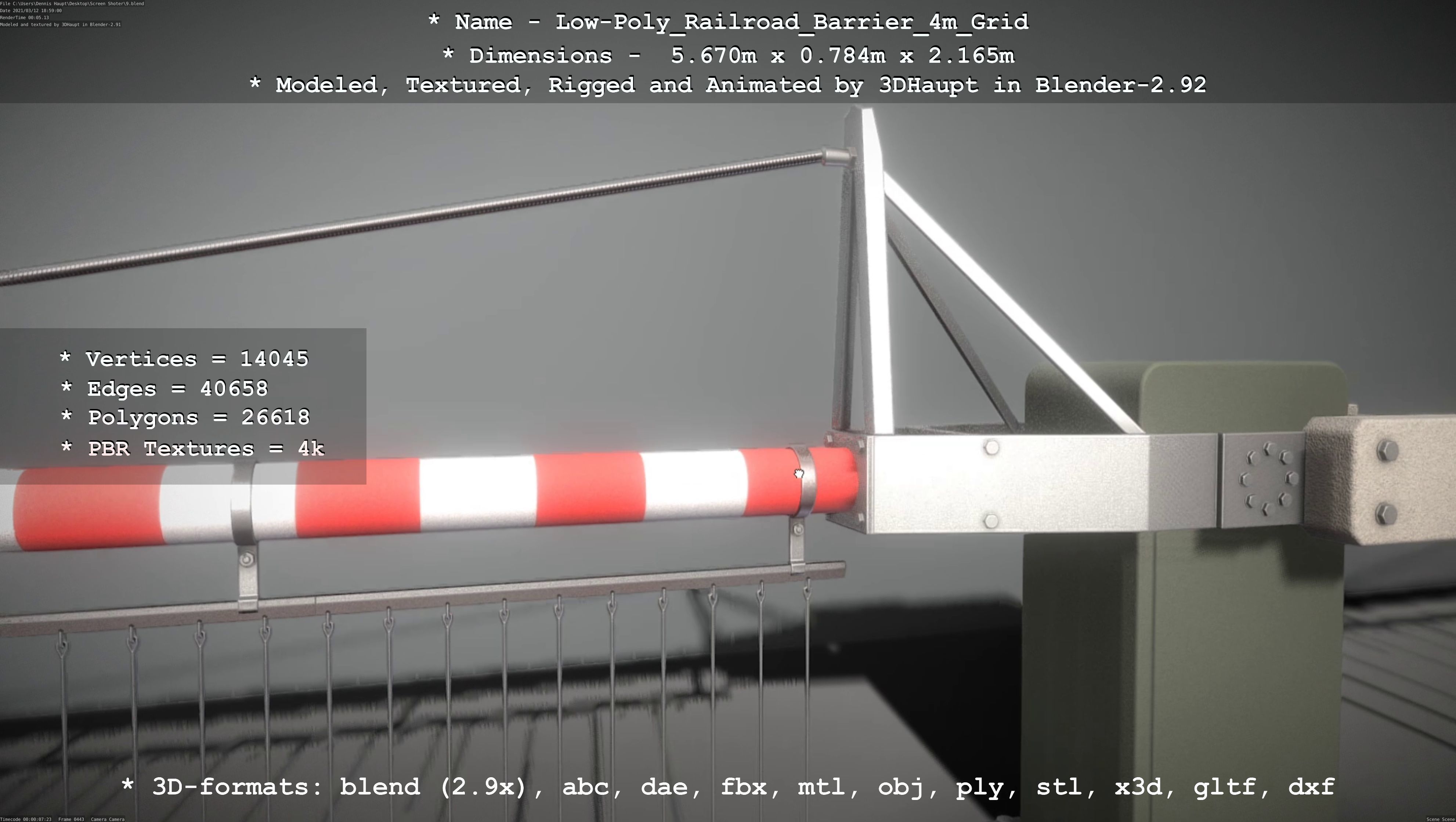 Low-Poly Railroad Barrier 4m with Protective Grid Low-poly 3D model_8