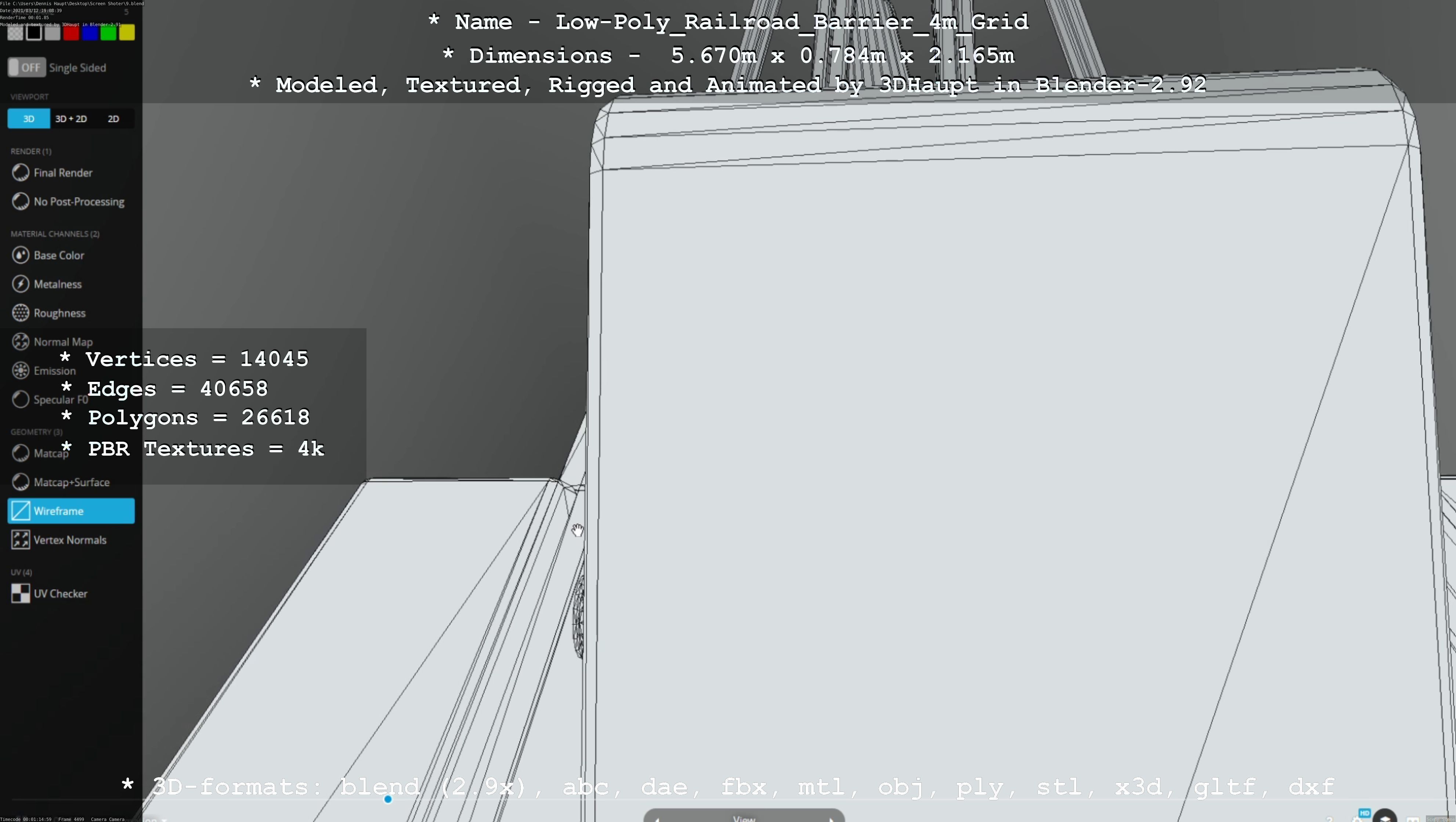 Low-Poly Railroad Barrier 4m with Protective Grid Low-poly 3D model_24