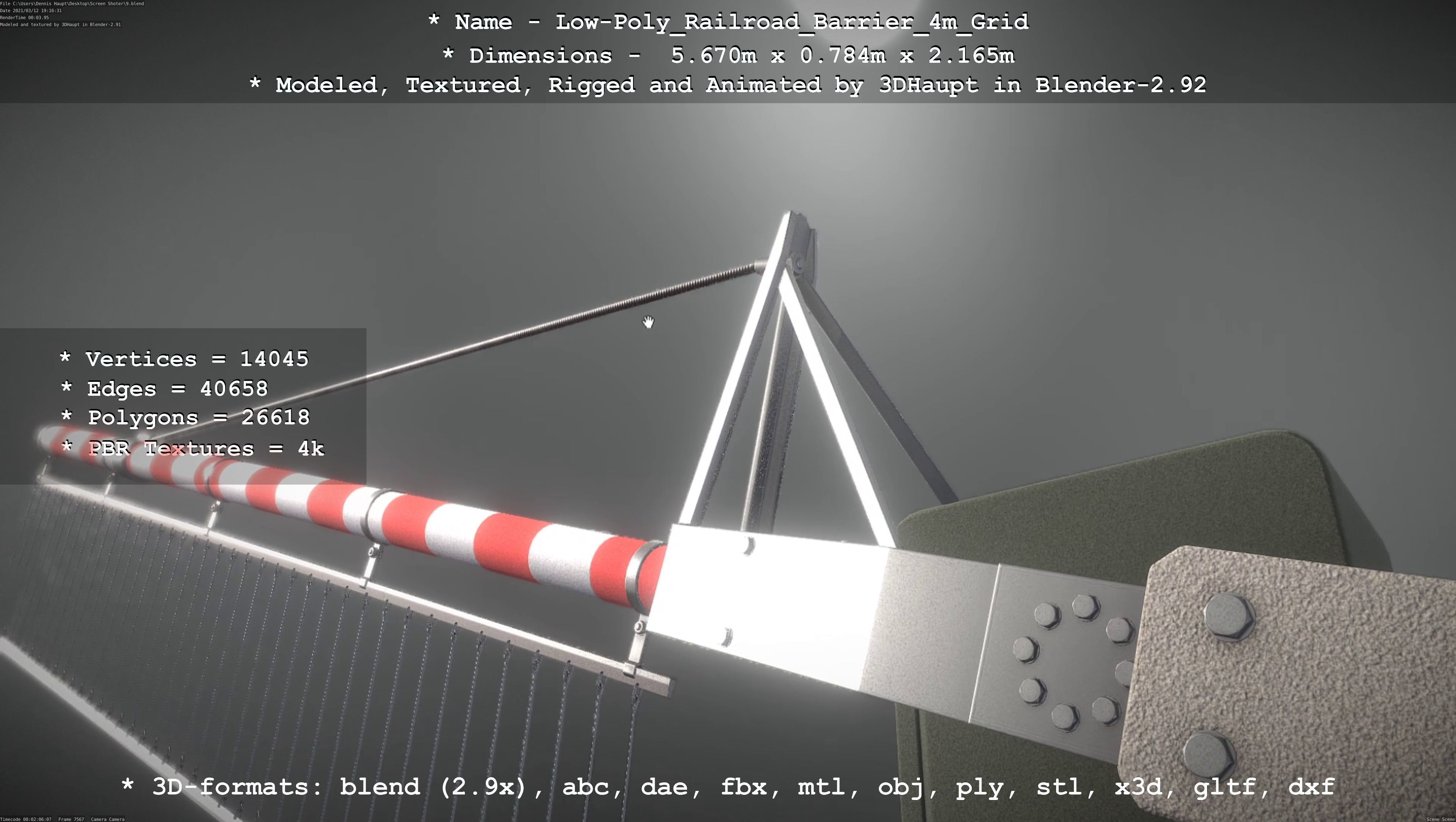 Low-Poly Railroad Barrier 4m with Protective Grid Low-poly 3D model_30
