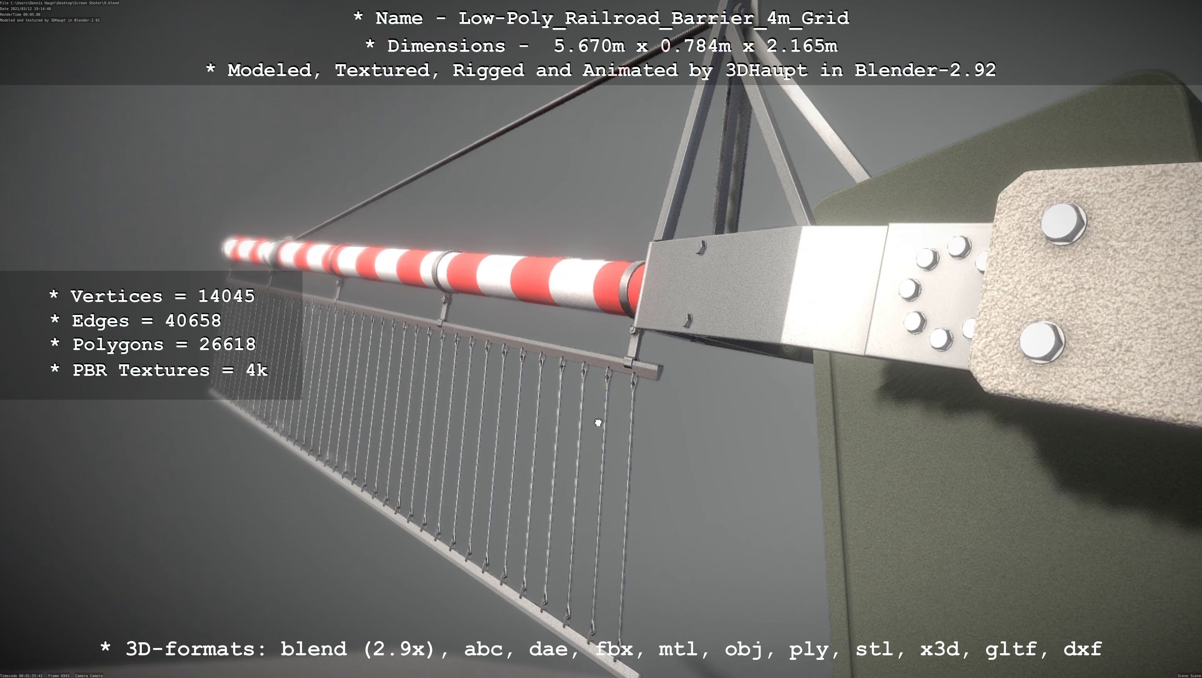 Low-Poly Railroad Barrier 4m with Protective Grid Low-poly 3D model_38