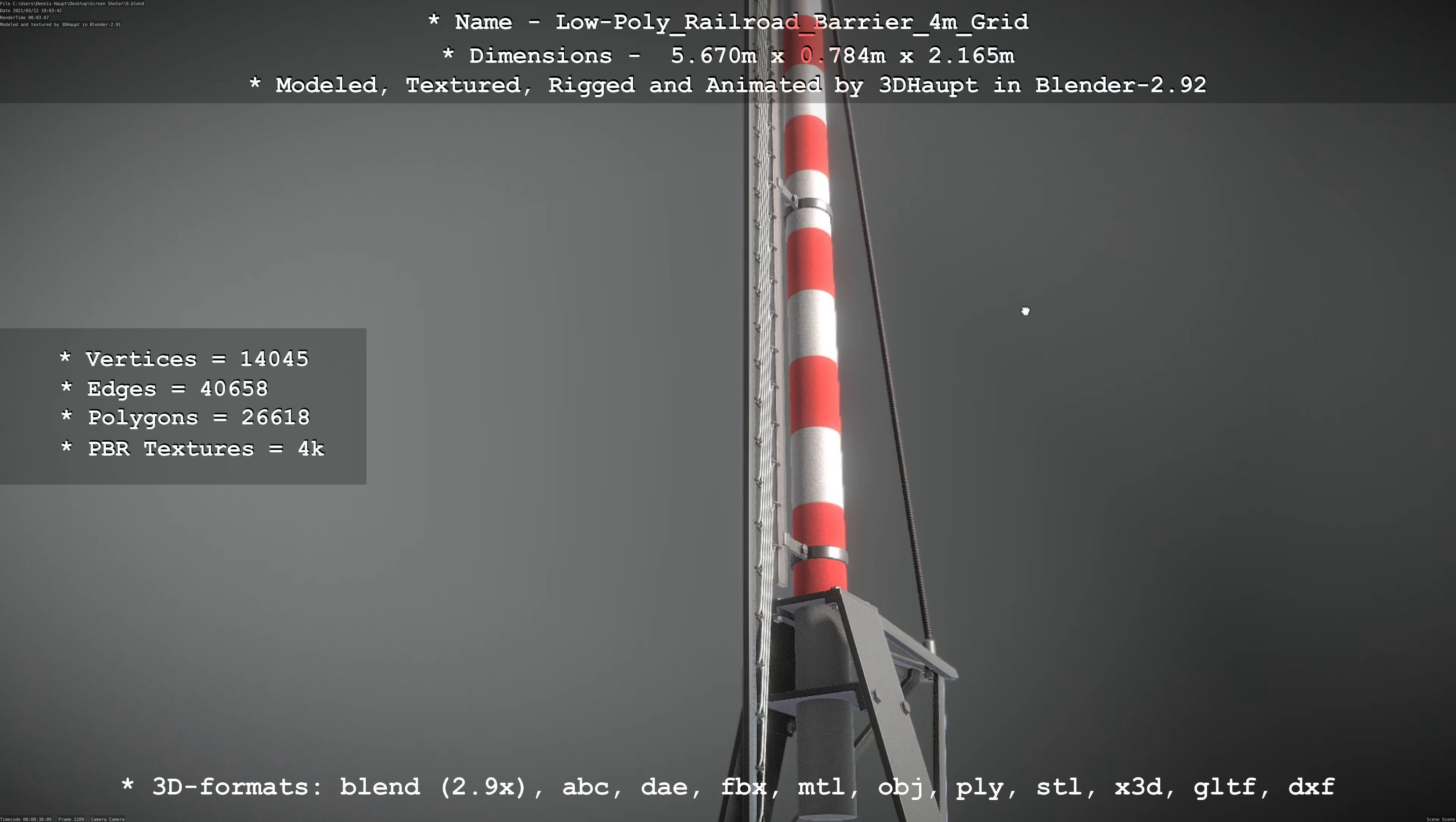 Low-Poly Railroad Barrier 4m with Protective Grid Low-poly 3D model_96