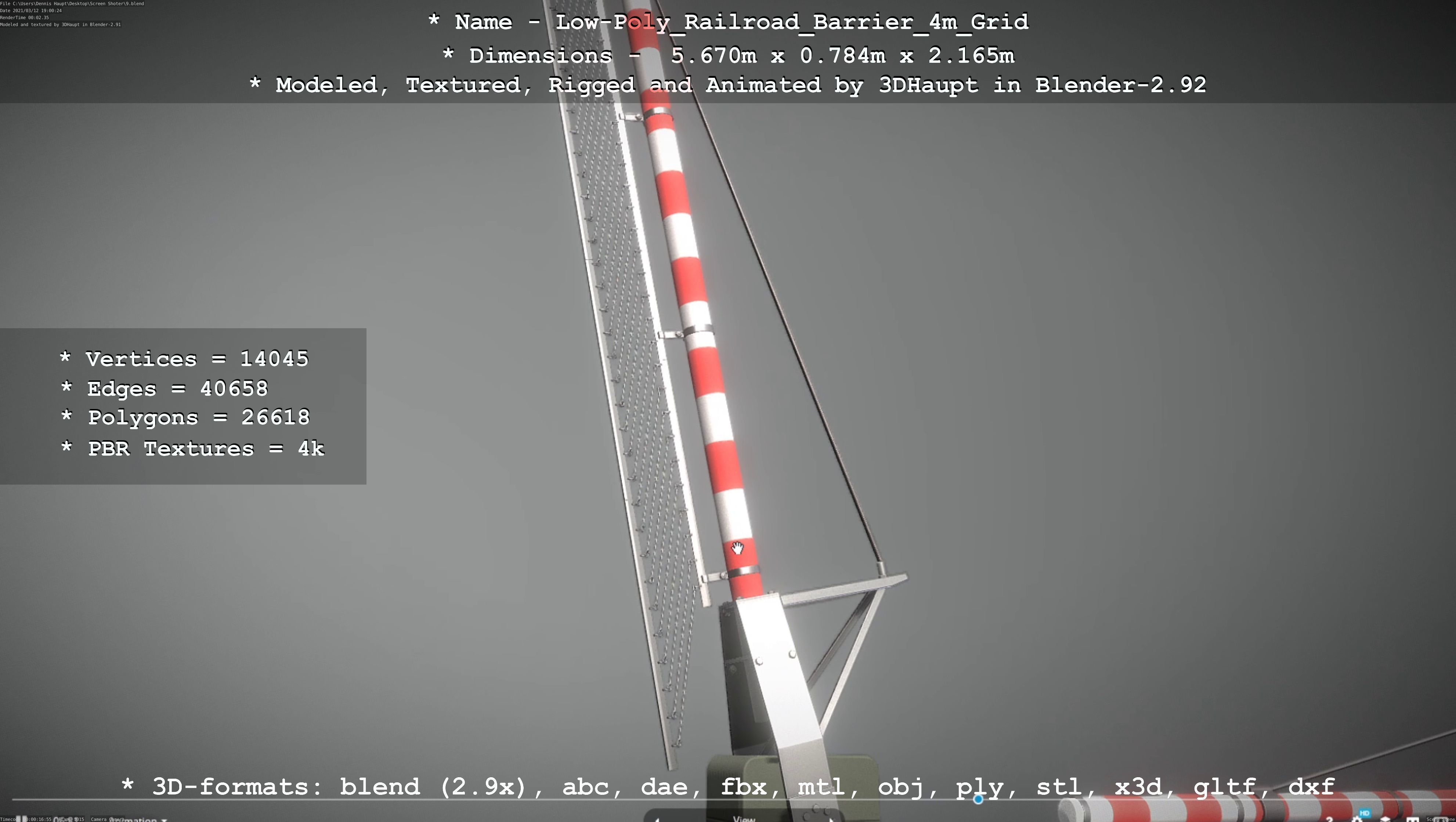Low-Poly Railroad Barrier 4m with Protective Grid Low-poly 3D model_11