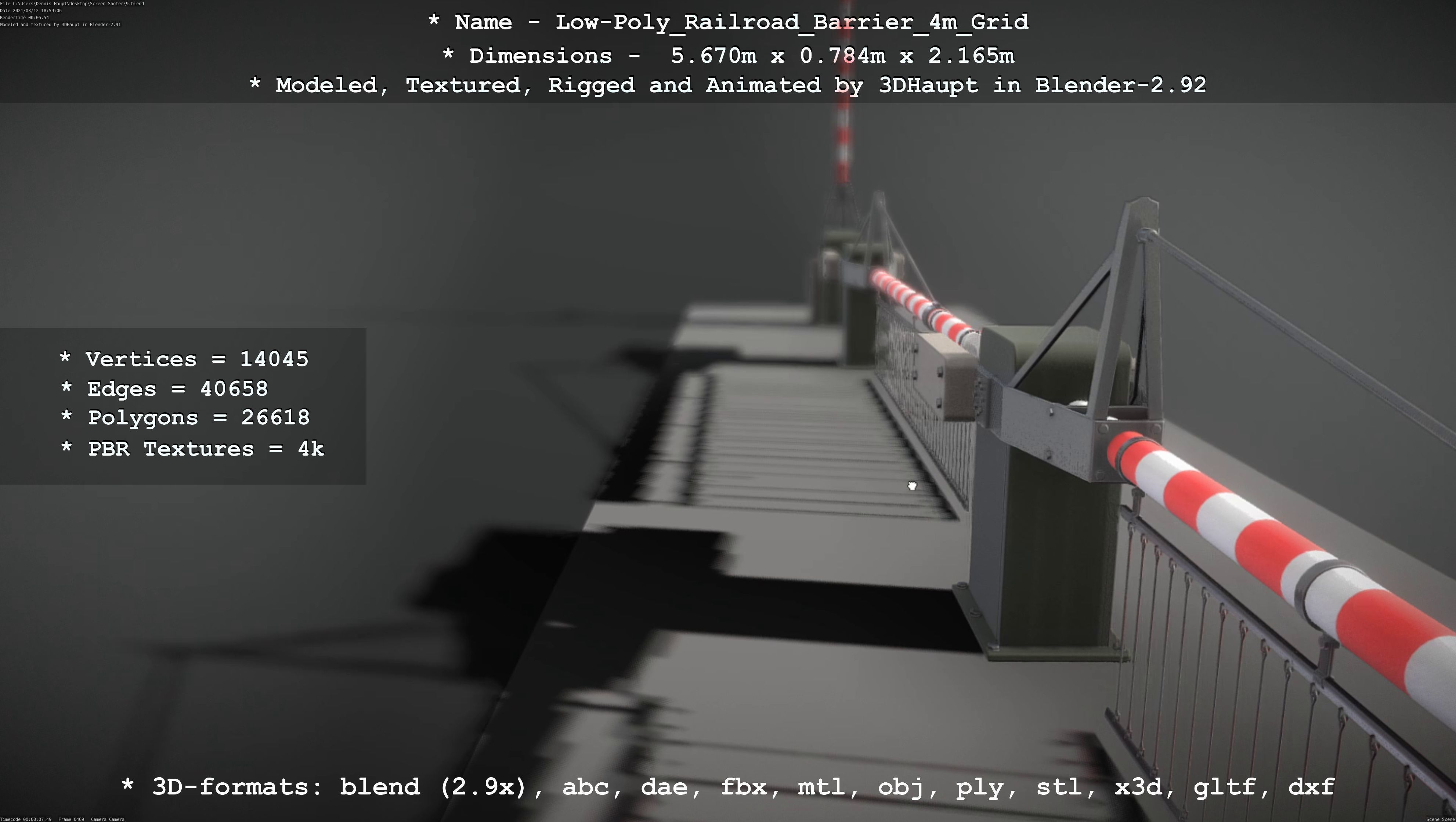 Low-Poly Railroad Barrier 4m with Protective Grid Low-poly 3D model_56