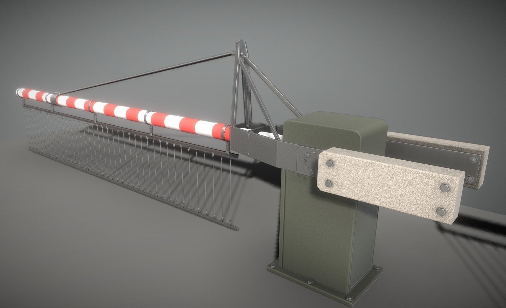 Low-Poly Railroad Barrier 4m with Protective Grid Low-poly 3D model_31
