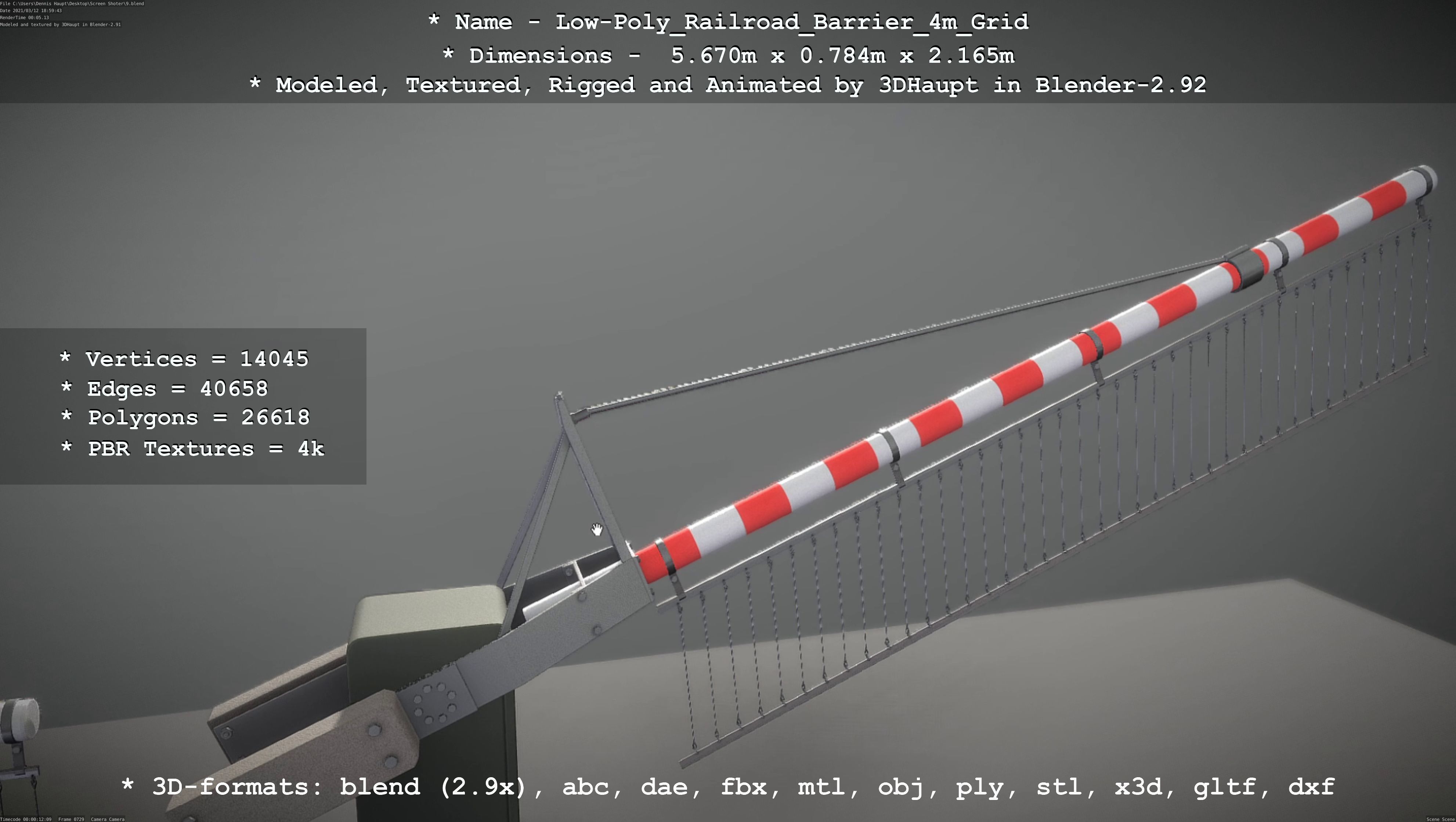 Low-Poly Railroad Barrier 4m with Protective Grid Low-poly 3D model_10