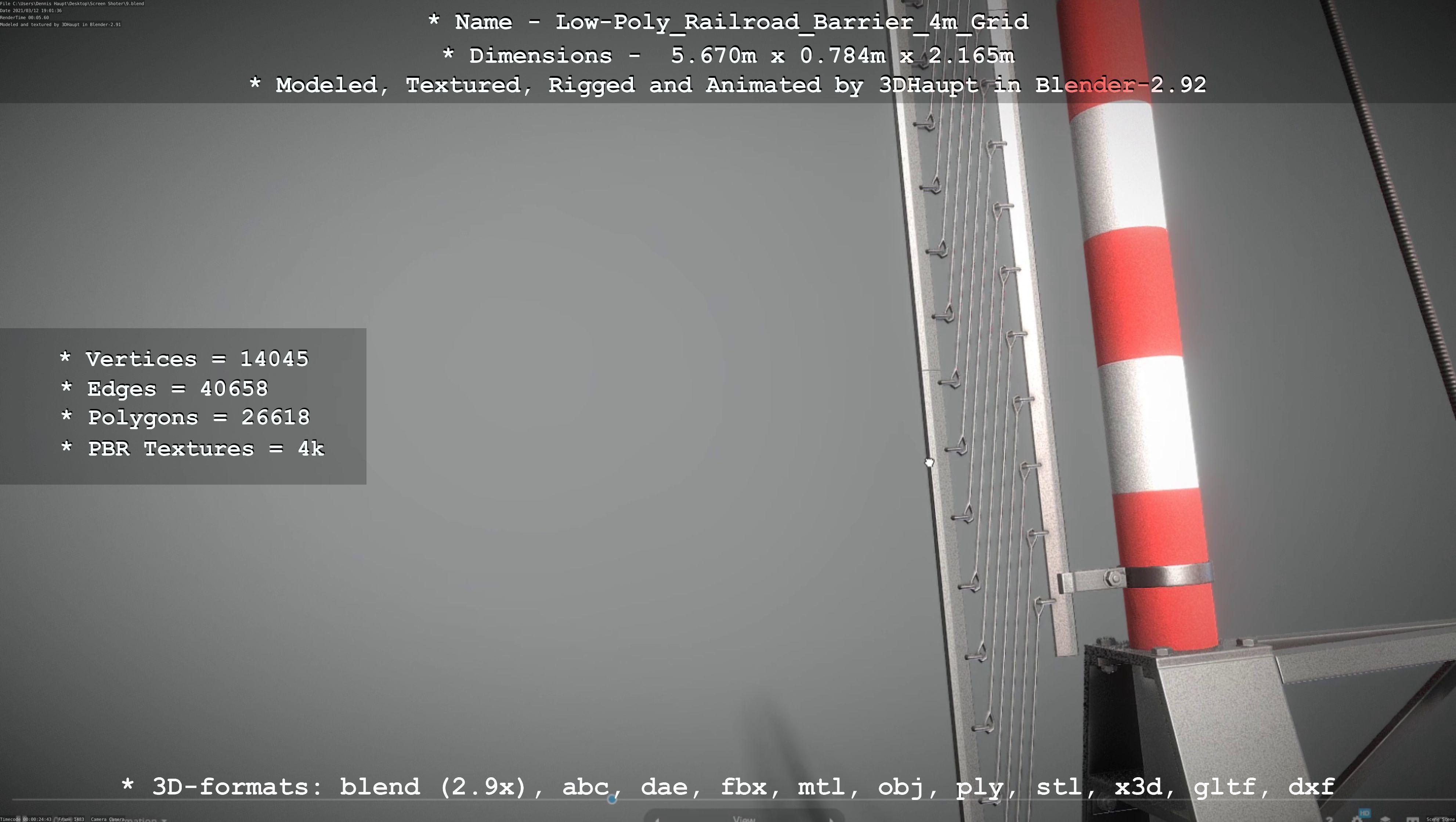 Low-Poly Railroad Barrier 4m with Protective Grid Low-poly 3D model_15