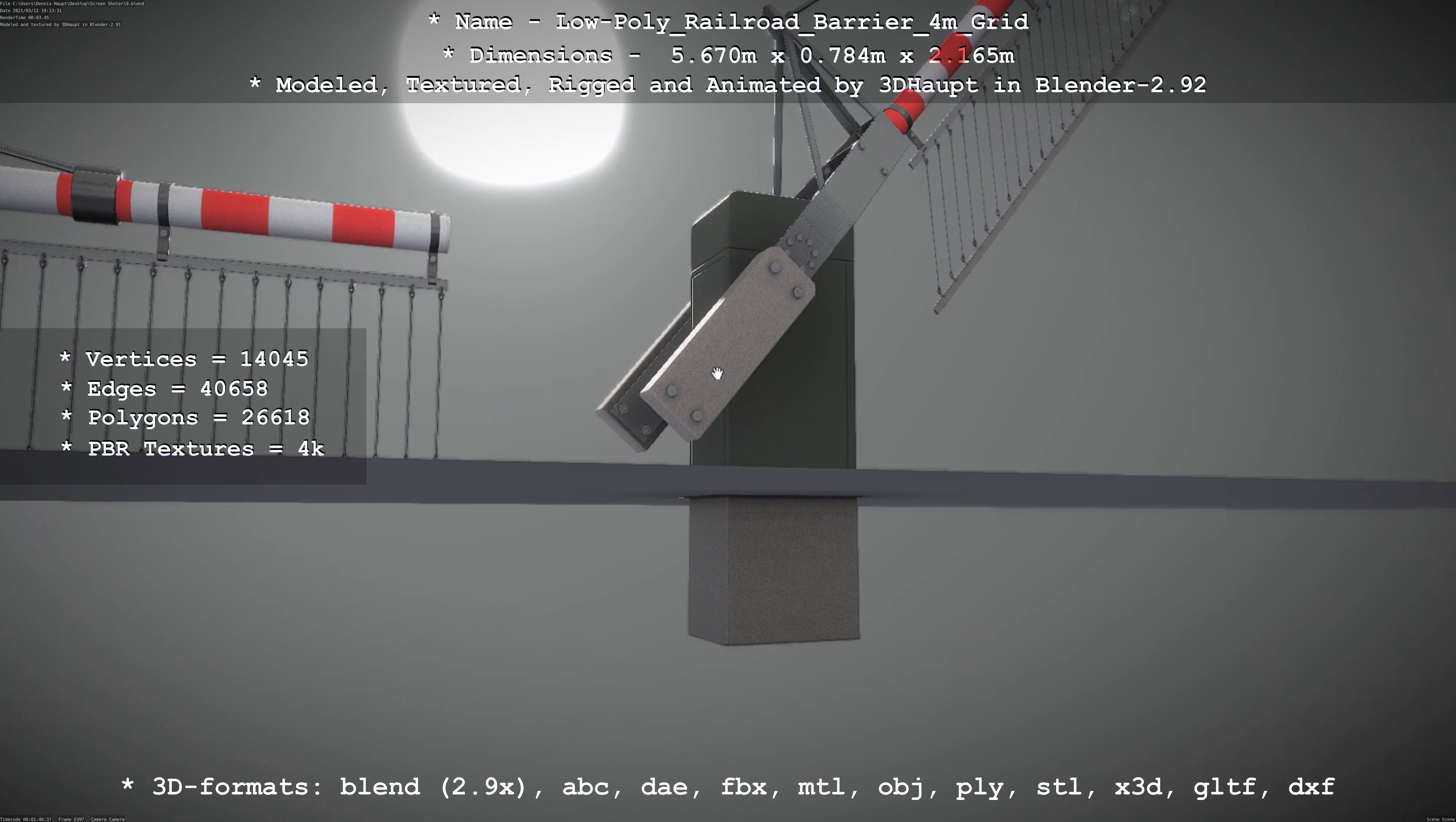 Low-Poly Railroad Barrier 4m with Protective Grid Low-poly 3D model_93