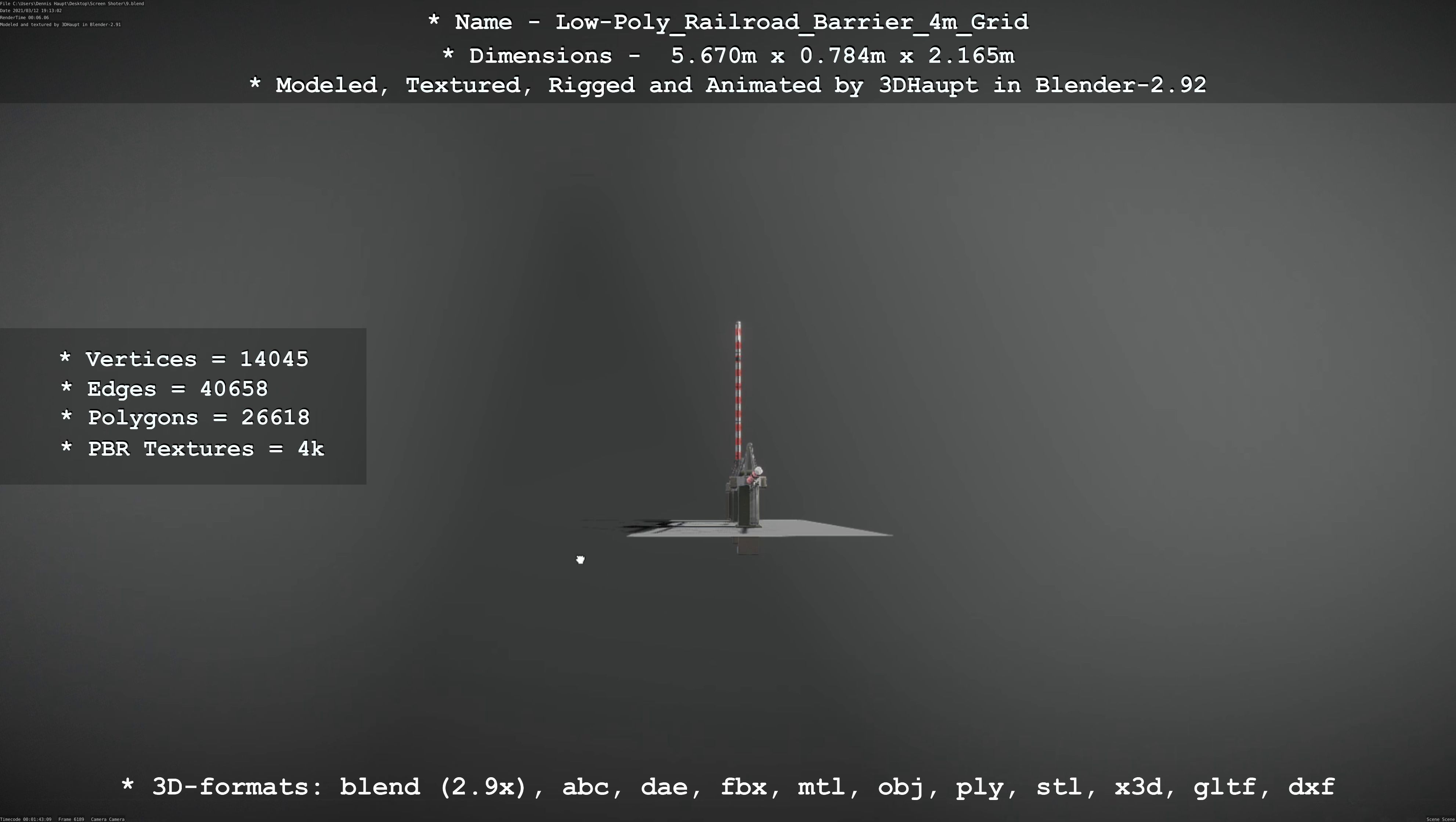 Low-Poly Railroad Barrier 4m with Protective Grid Low-poly 3D model_50