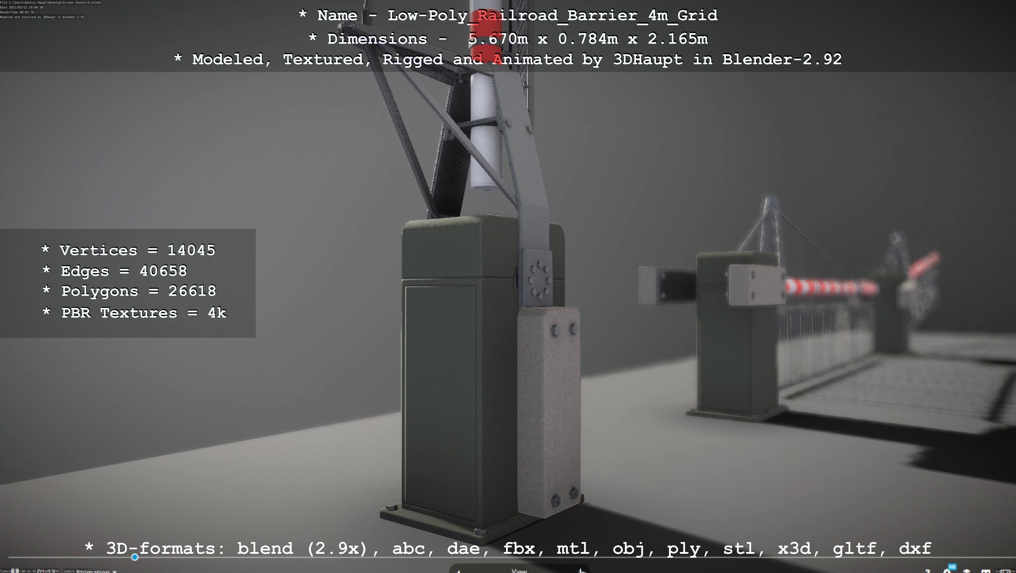 Low-Poly Railroad Barrier 4m with Protective Grid Low-poly 3D model_102