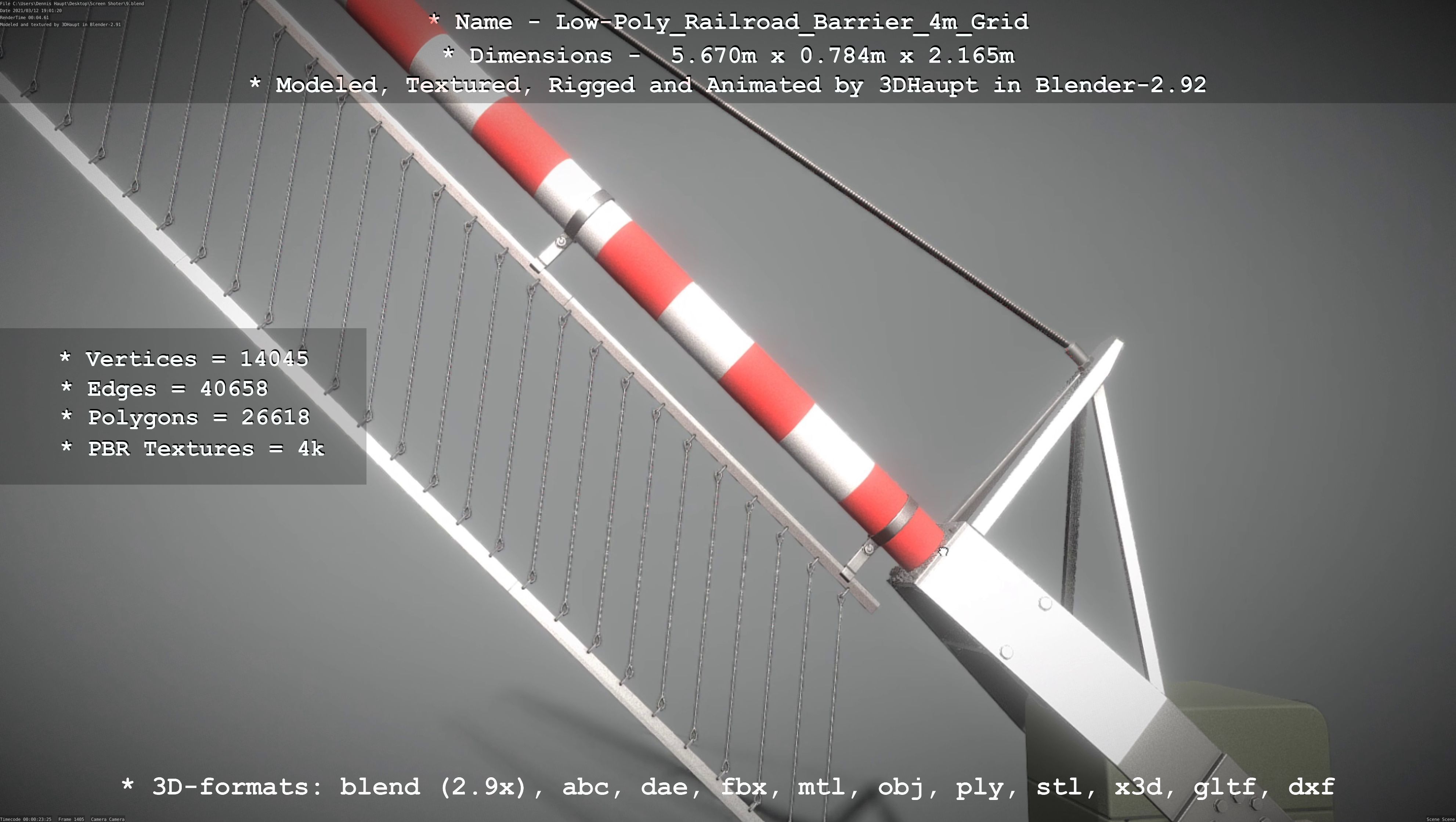 Low-Poly Railroad Barrier 4m with Protective Grid Low-poly 3D model_75
