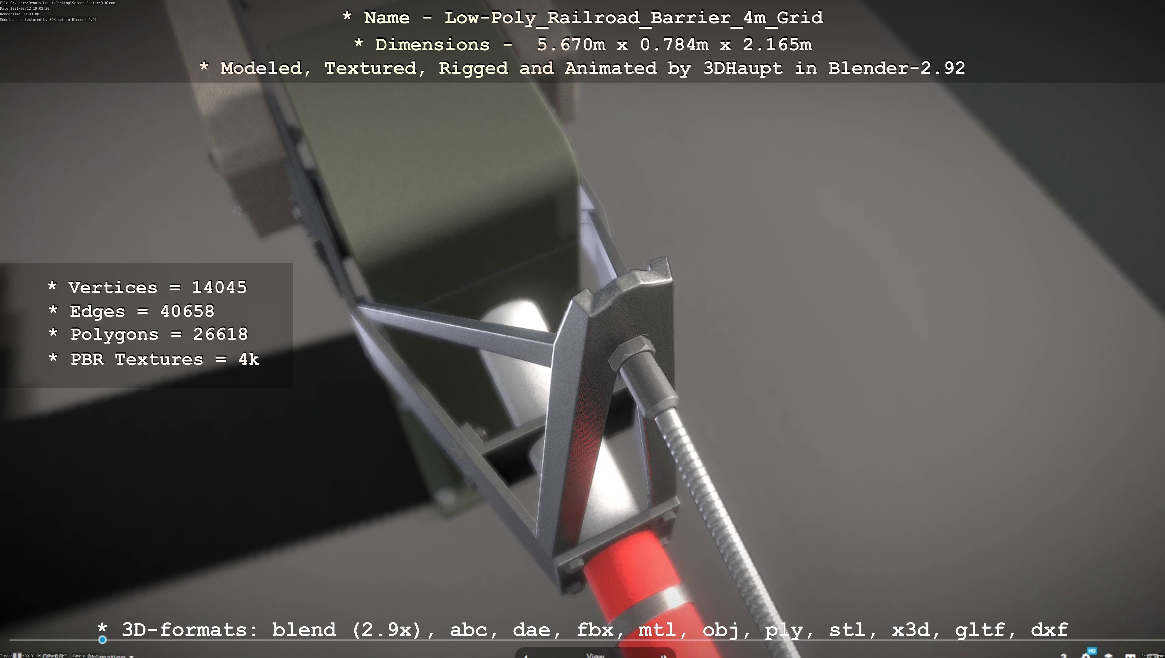 Low-Poly Railroad Barrier 4m with Protective Grid Low-poly 3D model_86