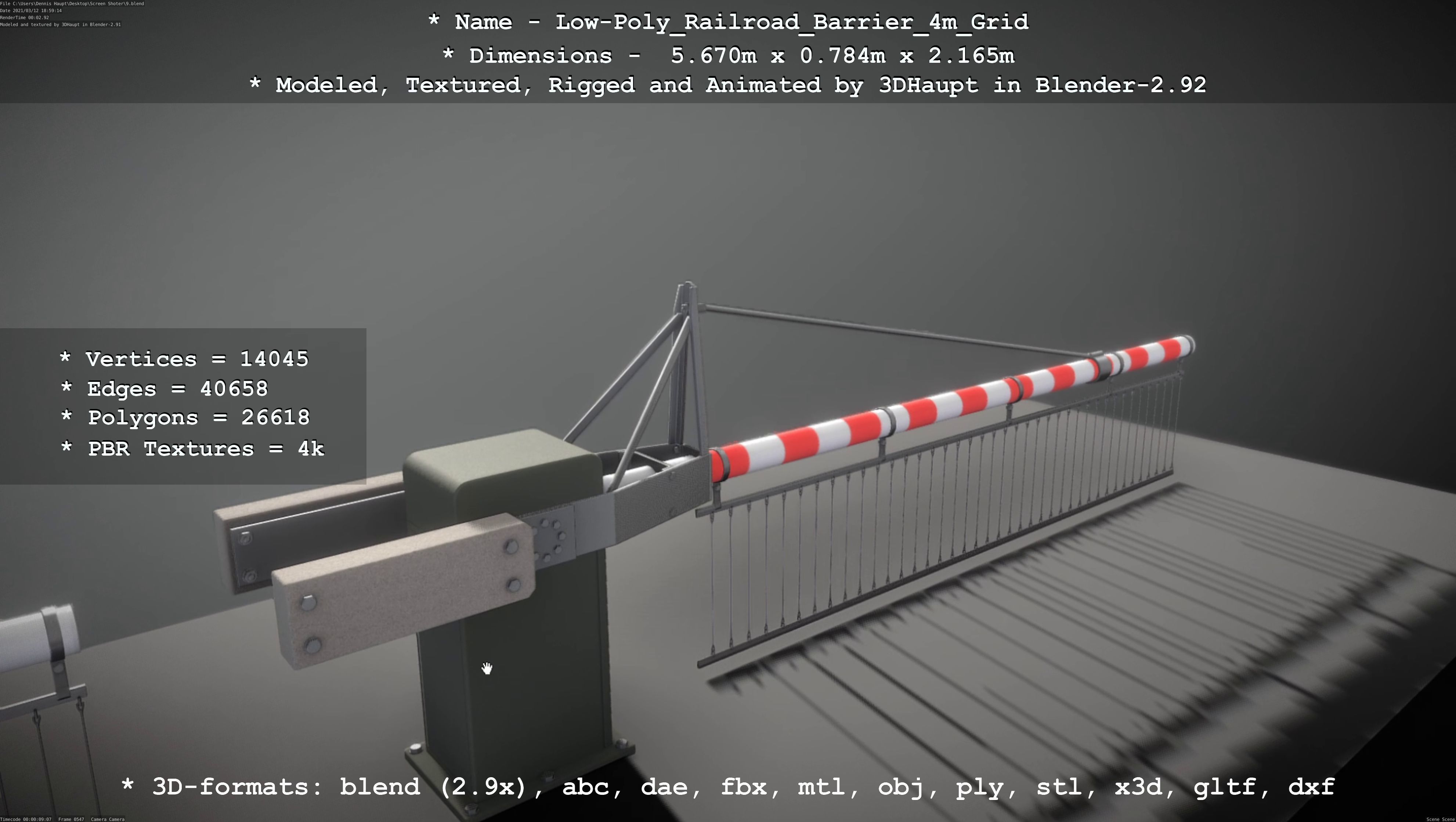 Low-Poly Railroad Barrier 4m with Protective Grid Low-poly 3D model_57