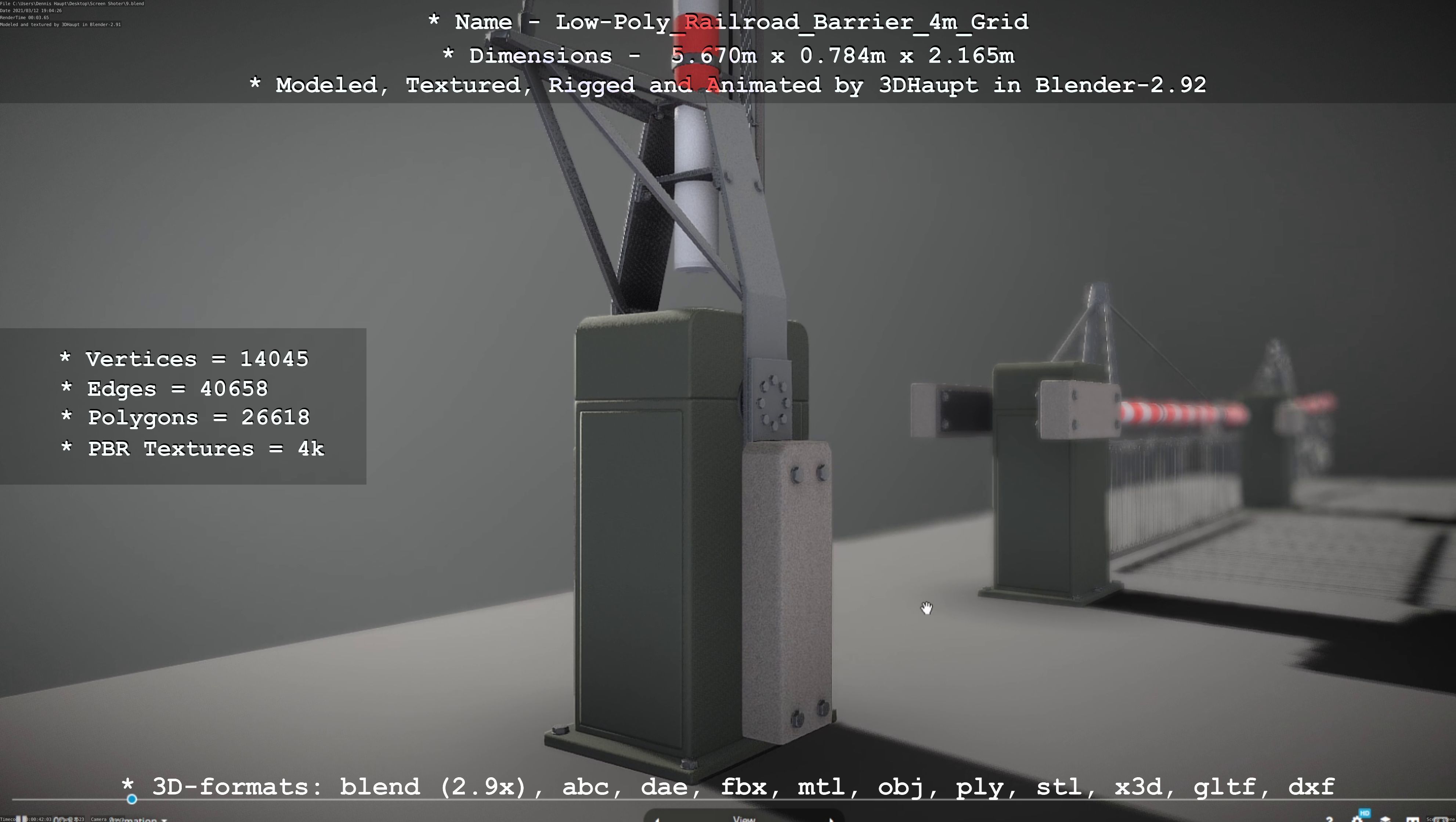 Low-Poly Railroad Barrier 4m with Protective Grid Low-poly 3D model_101