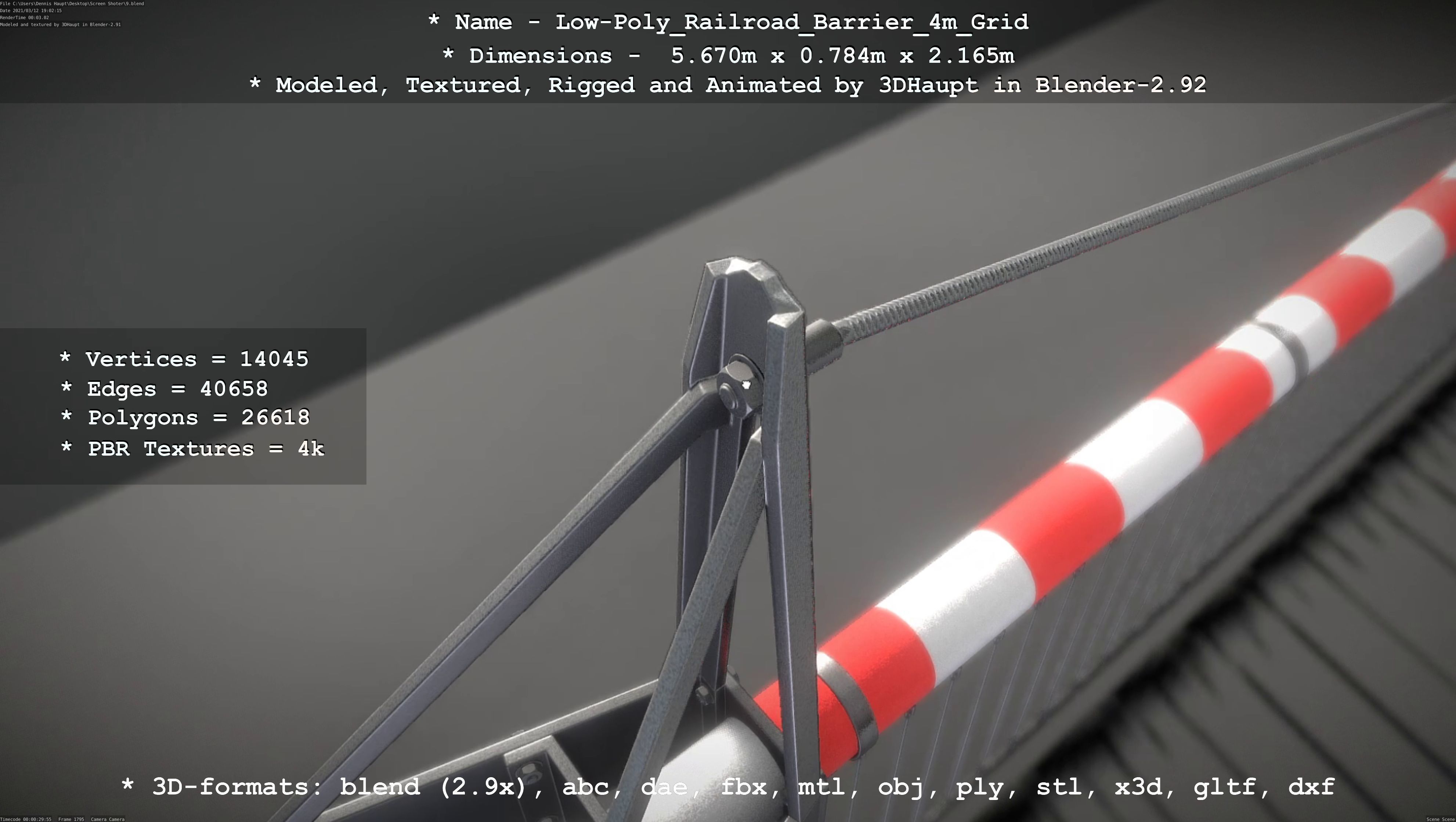 Low-Poly Railroad Barrier 4m with Protective Grid Low-poly 3D model_84