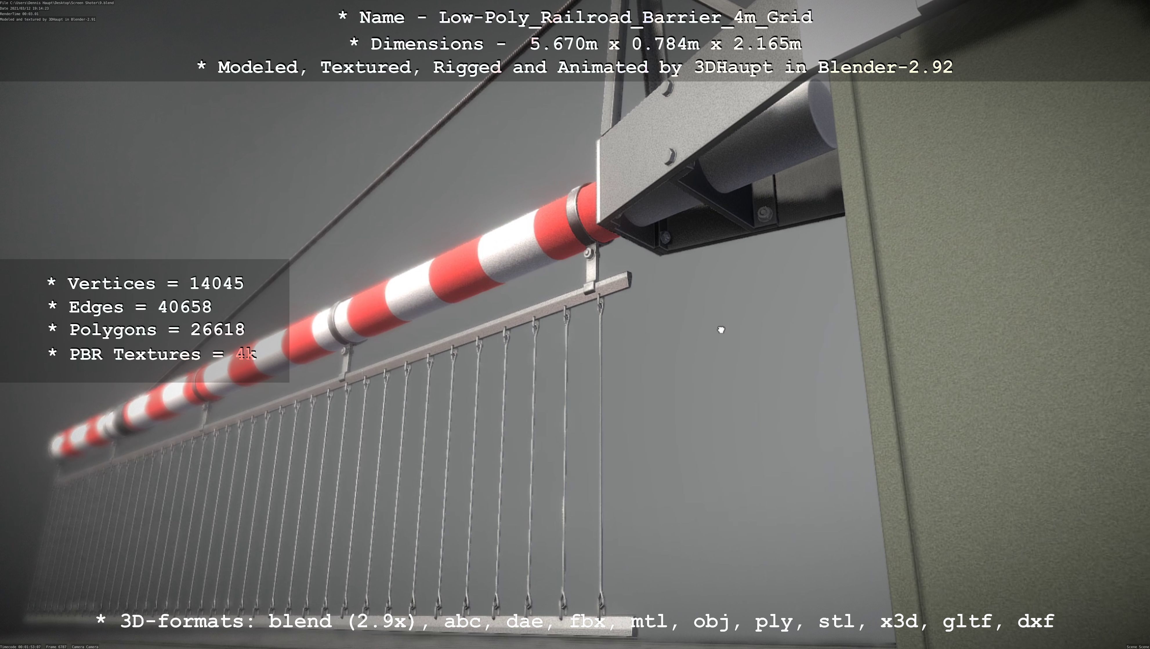 Low-Poly Railroad Barrier 4m with Protective Grid Low-poly 3D model_35