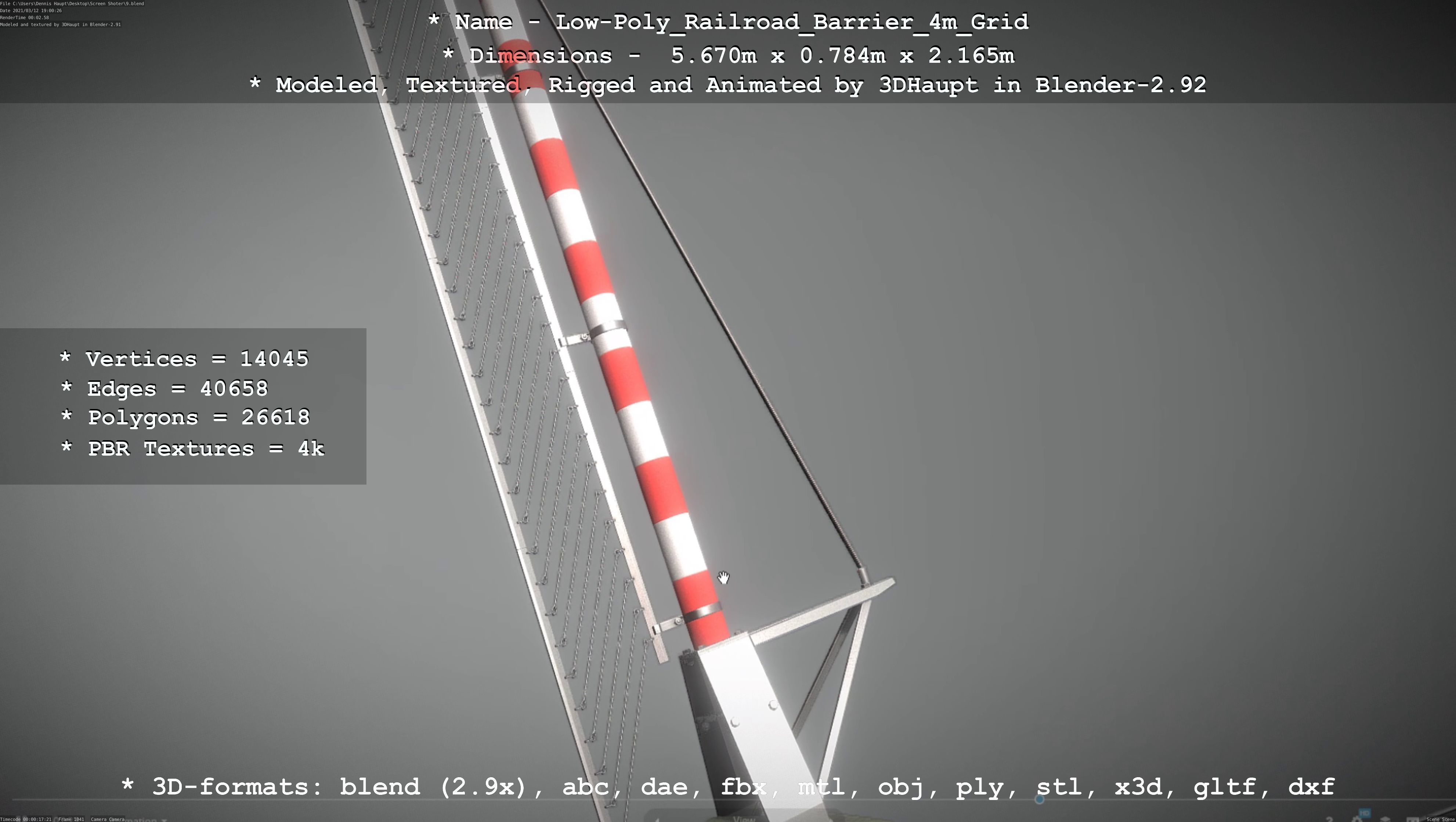 Low-Poly Railroad Barrier 4m with Protective Grid Low-poly 3D model_68