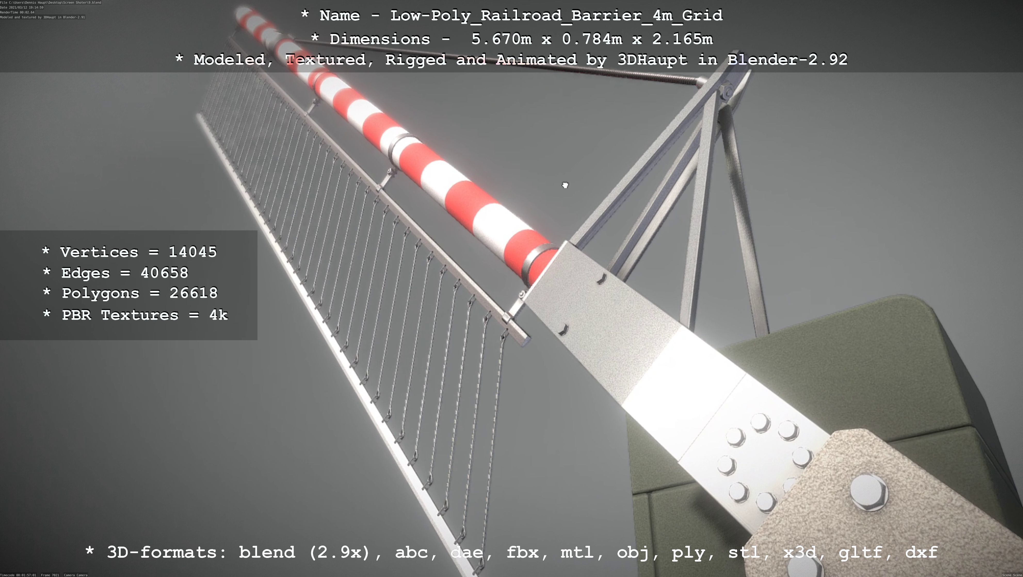 Low-Poly Railroad Barrier 4m with Protective Grid Low-poly 3D model_28