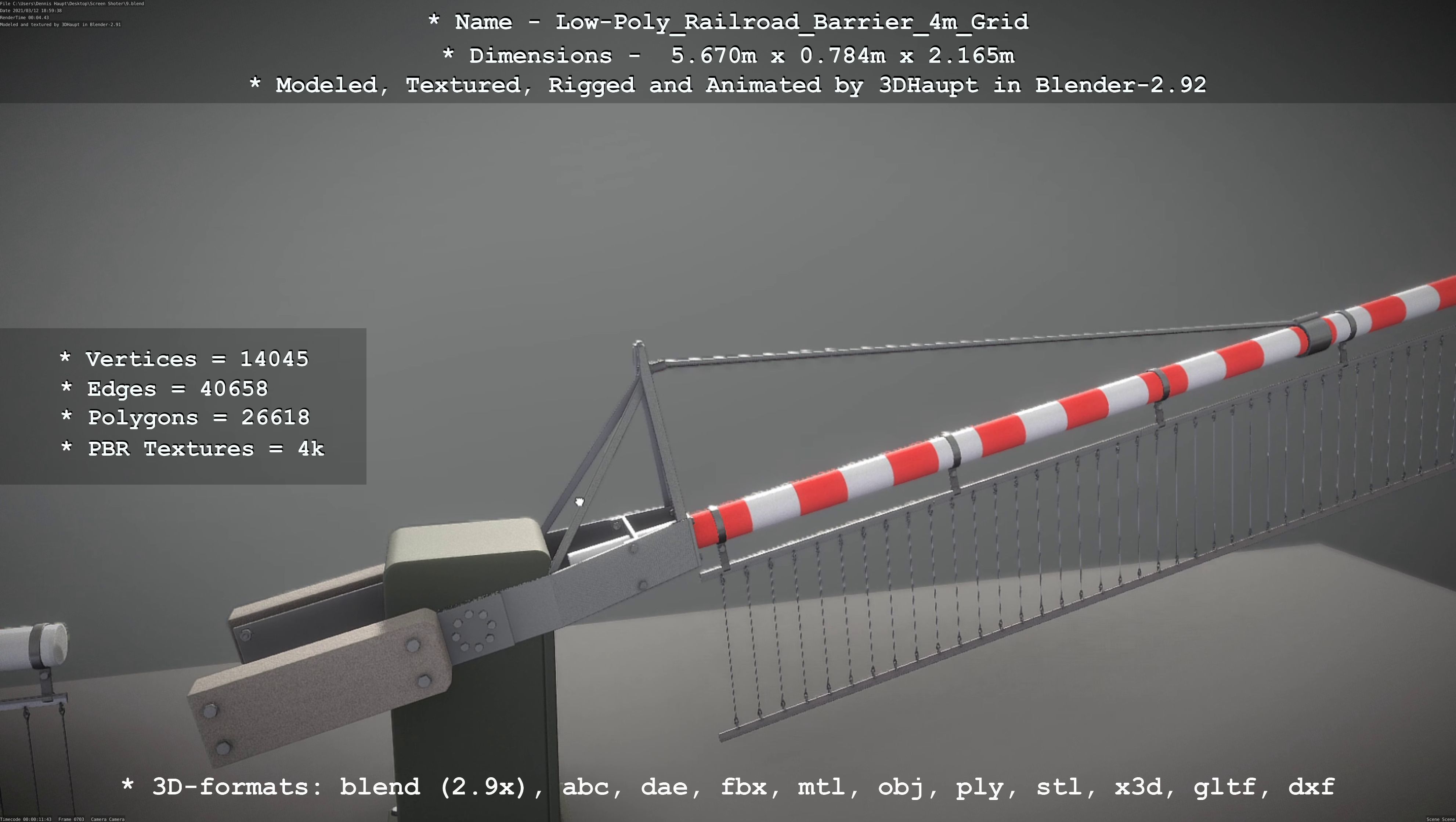Low-Poly Railroad Barrier 4m with Protective Grid Low-poly 3D model_61