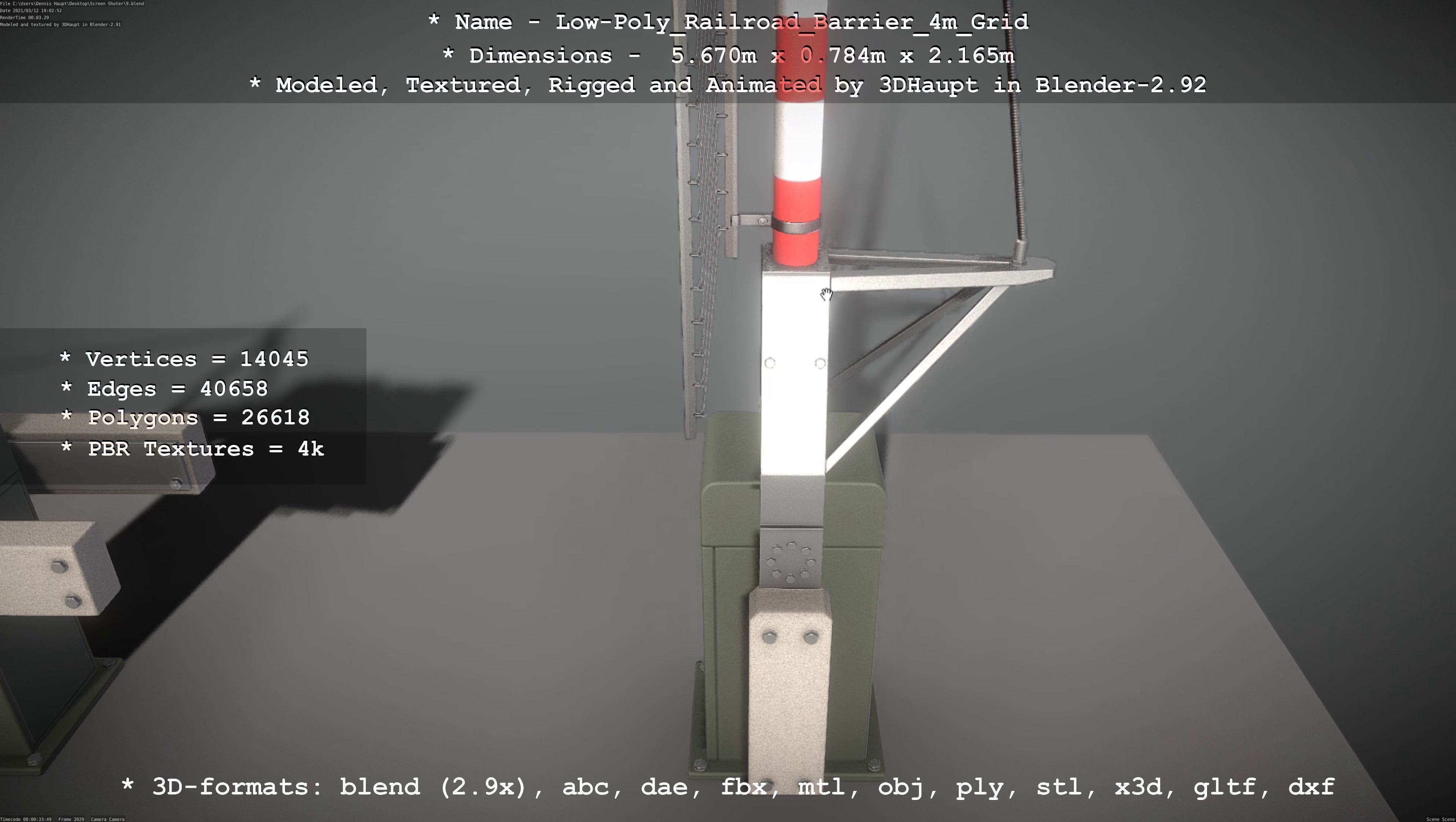 Low-Poly Railroad Barrier 4m with Protective Grid Low-poly 3D model_90