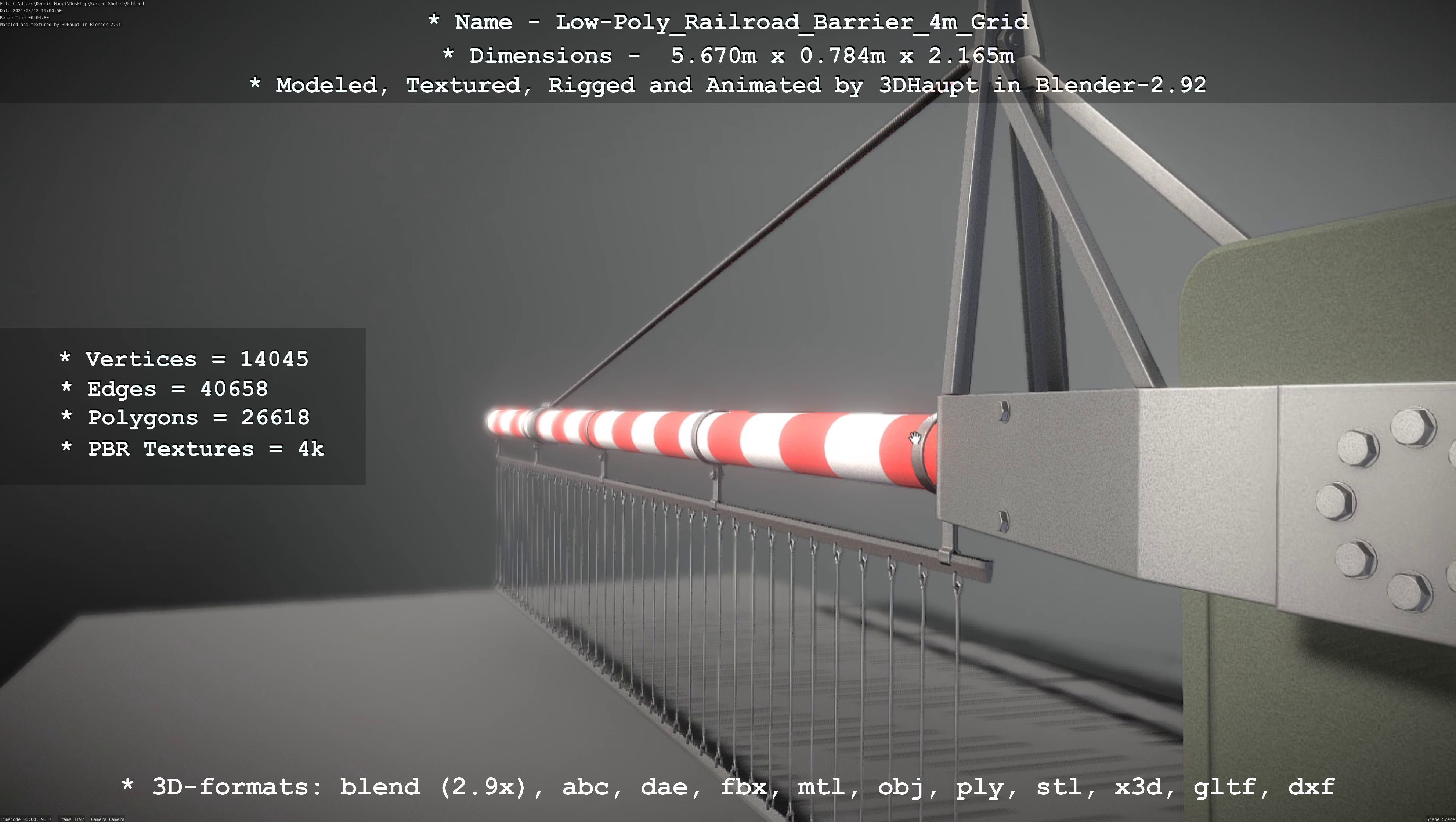 Low-Poly Railroad Barrier 4m with Protective Grid Low-poly 3D model_70