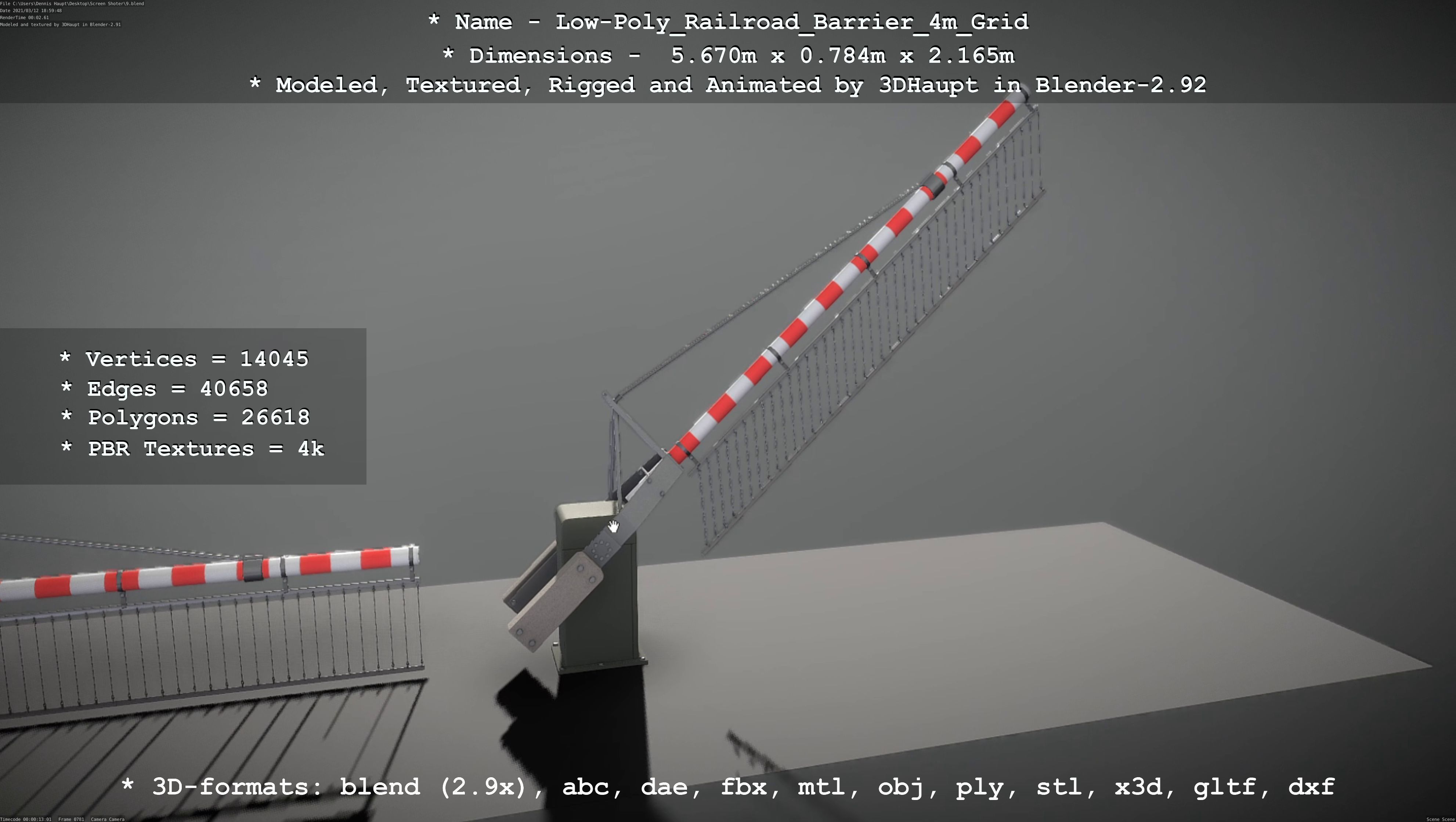 Low-Poly Railroad Barrier 4m with Protective Grid Low-poly 3D model_63