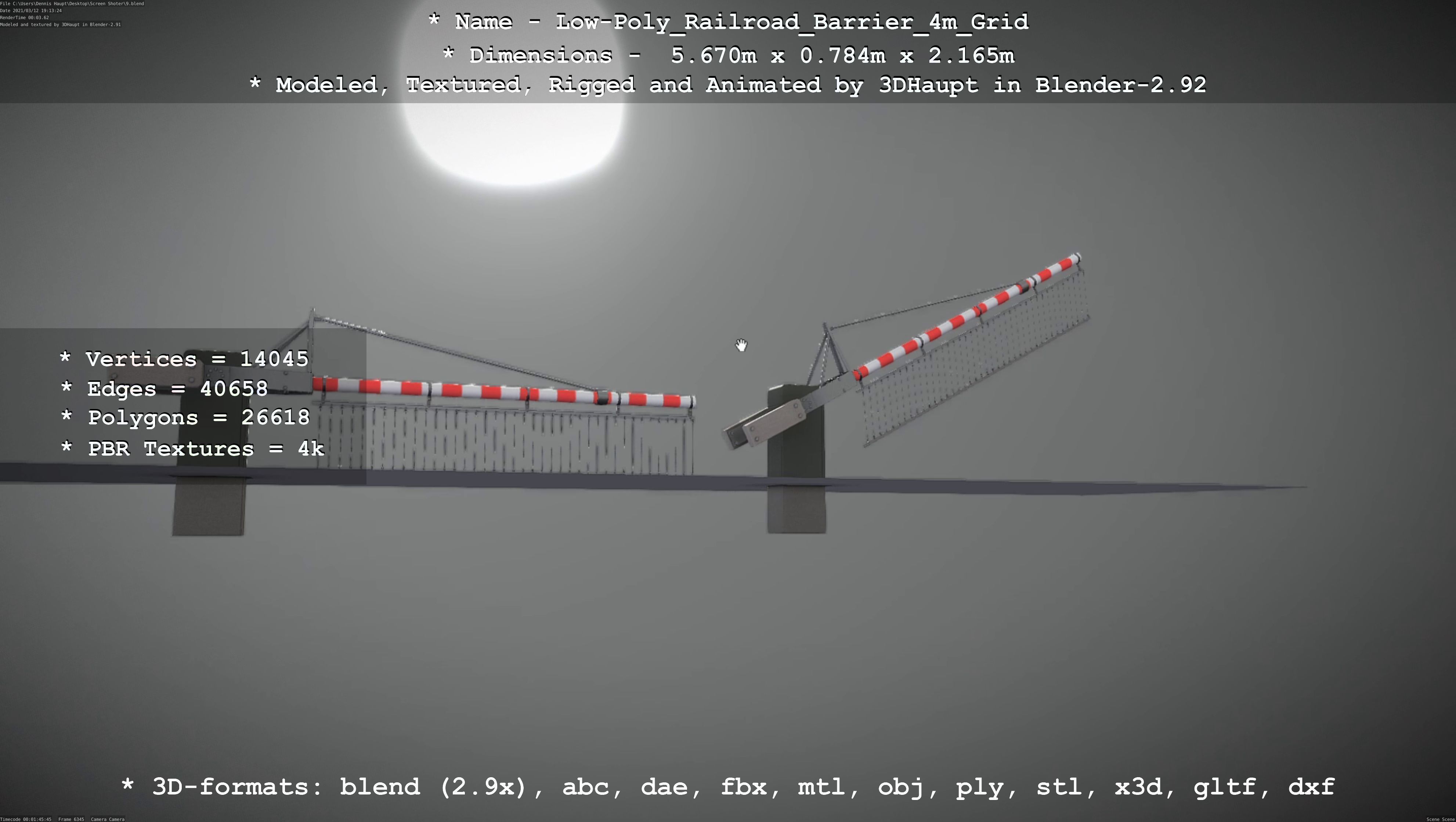 Low-Poly Railroad Barrier 4m with Protective Grid Low-poly 3D model_82