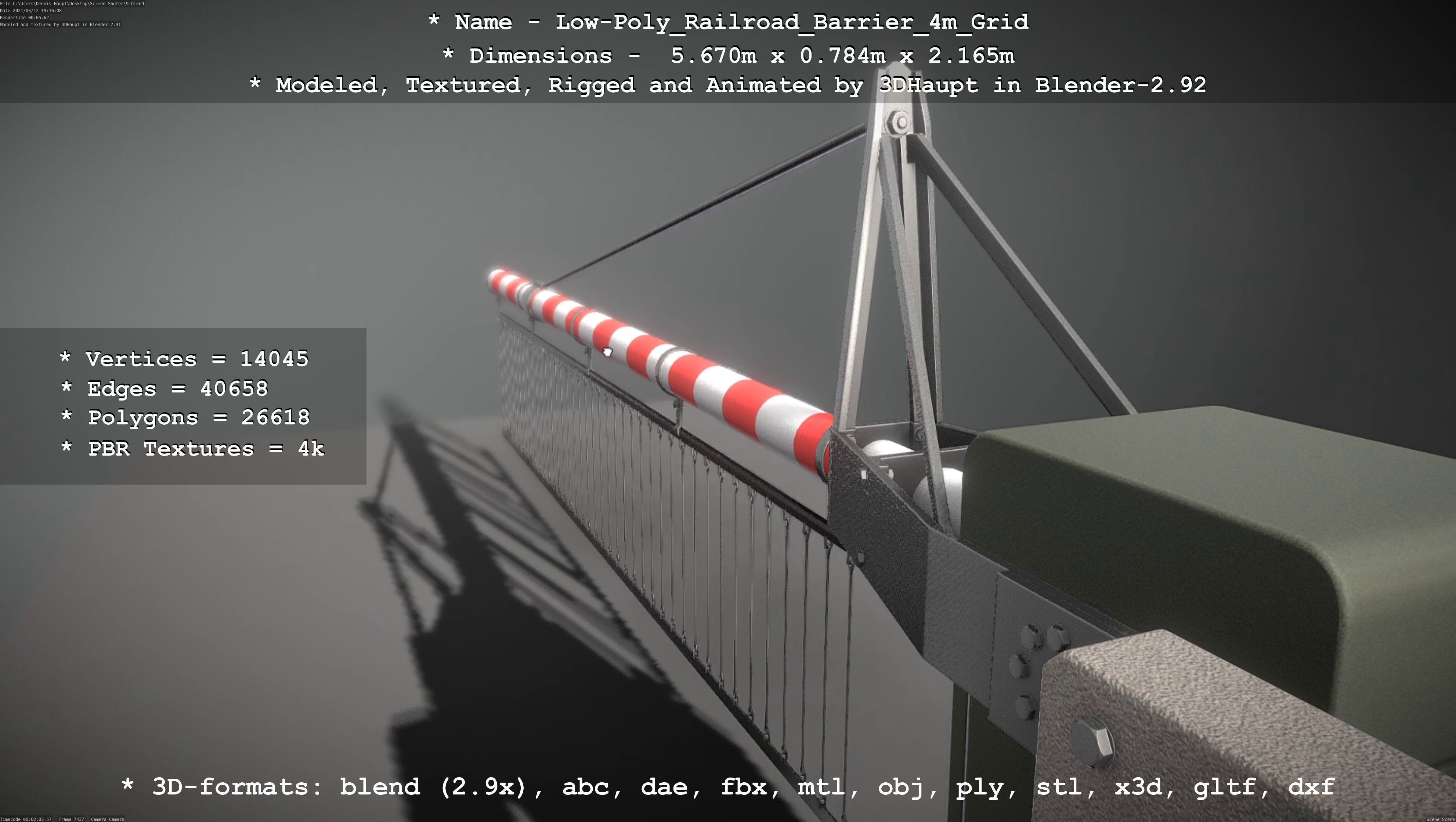 Low-Poly Railroad Barrier 4m with Protective Grid Low-poly 3D model_49