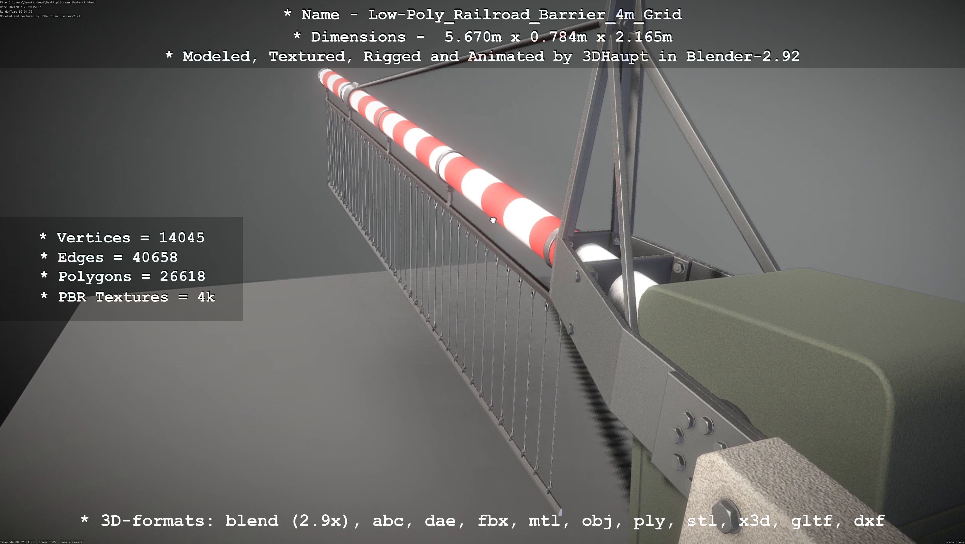 Low-Poly Railroad Barrier 4m with Protective Grid Low-poly 3D model_48
