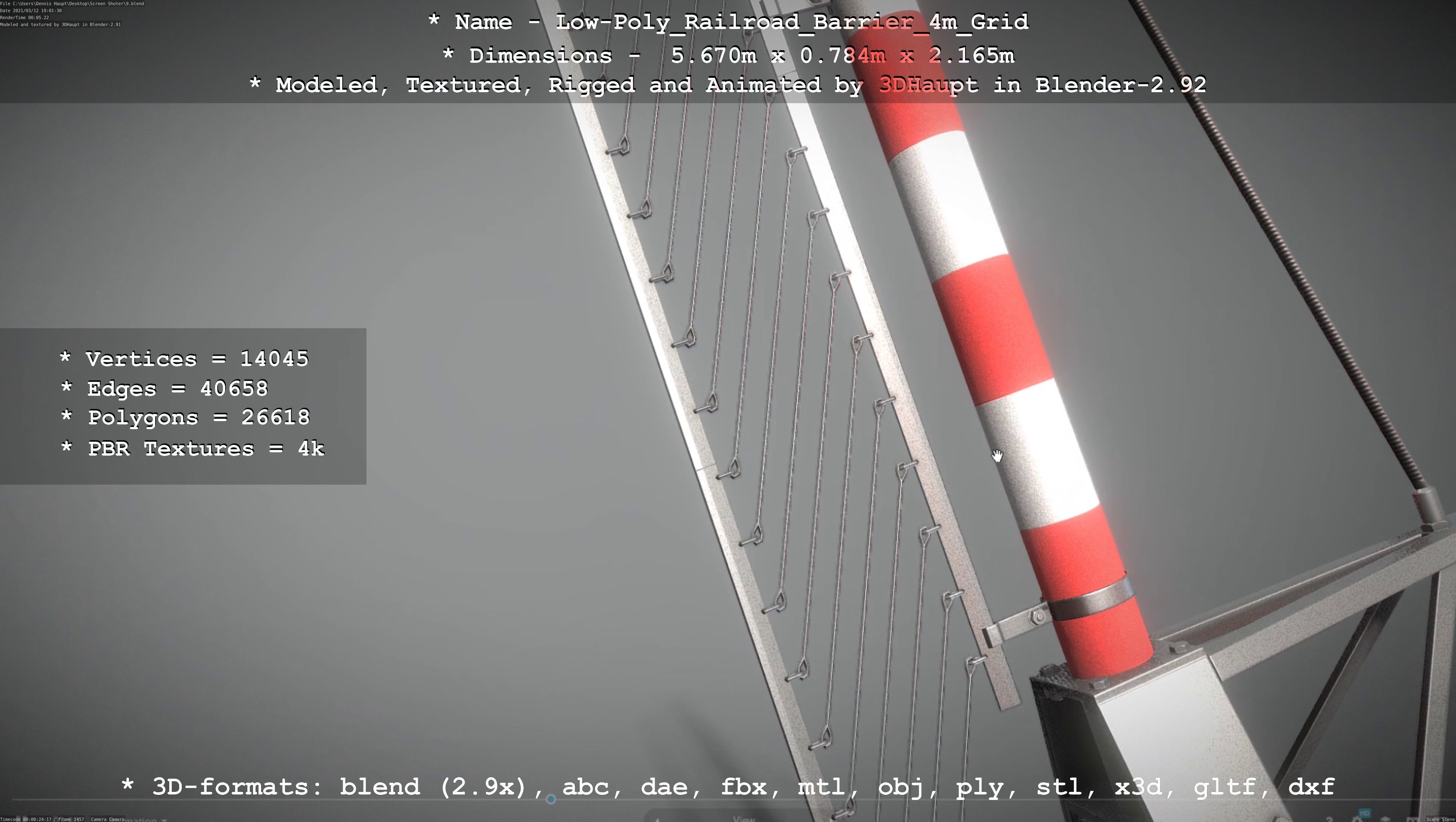 Low-Poly Railroad Barrier 4m with Protective Grid Low-poly 3D model_77
