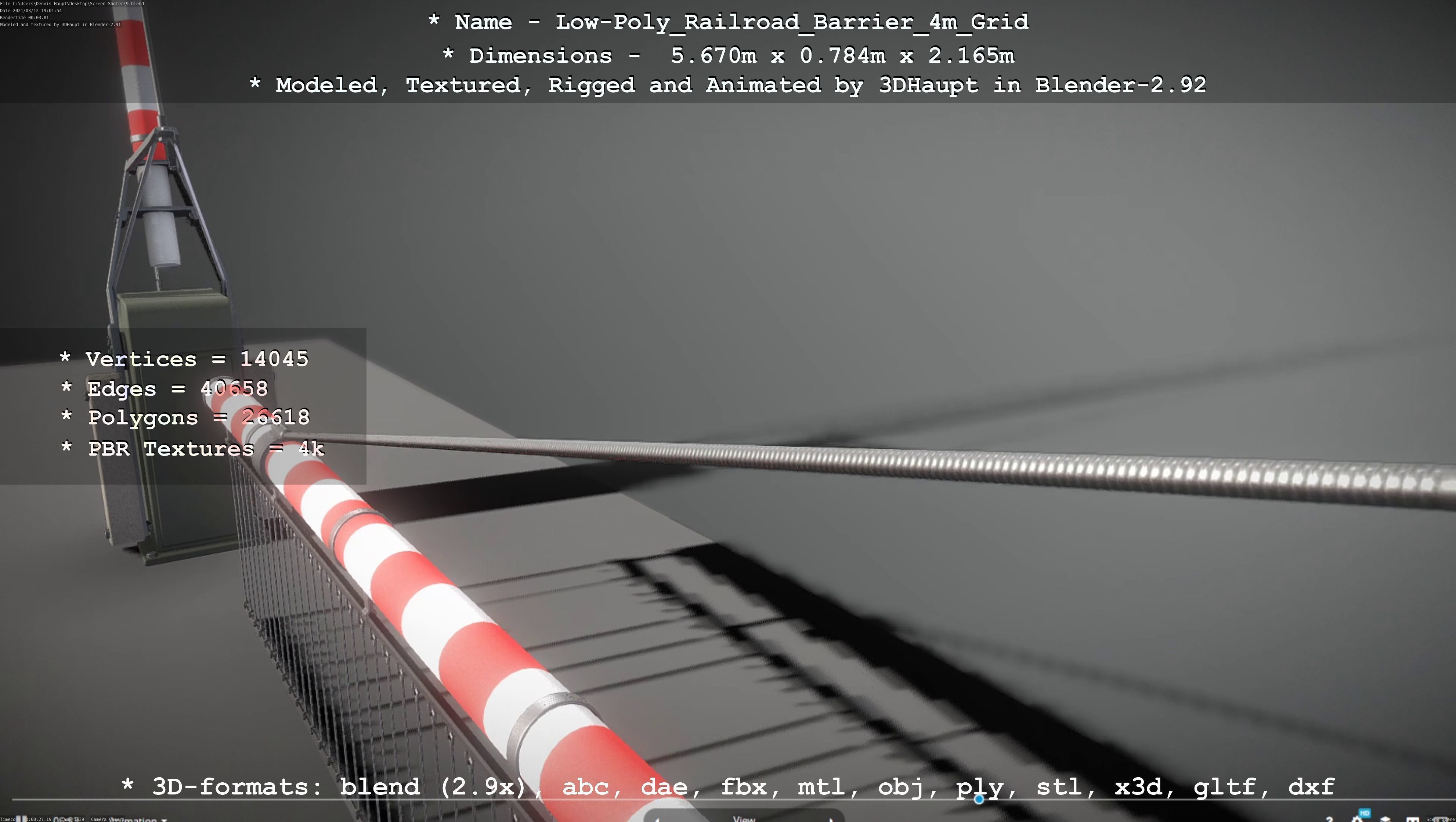 Low-Poly Railroad Barrier 4m with Protective Grid Low-poly 3D model_80