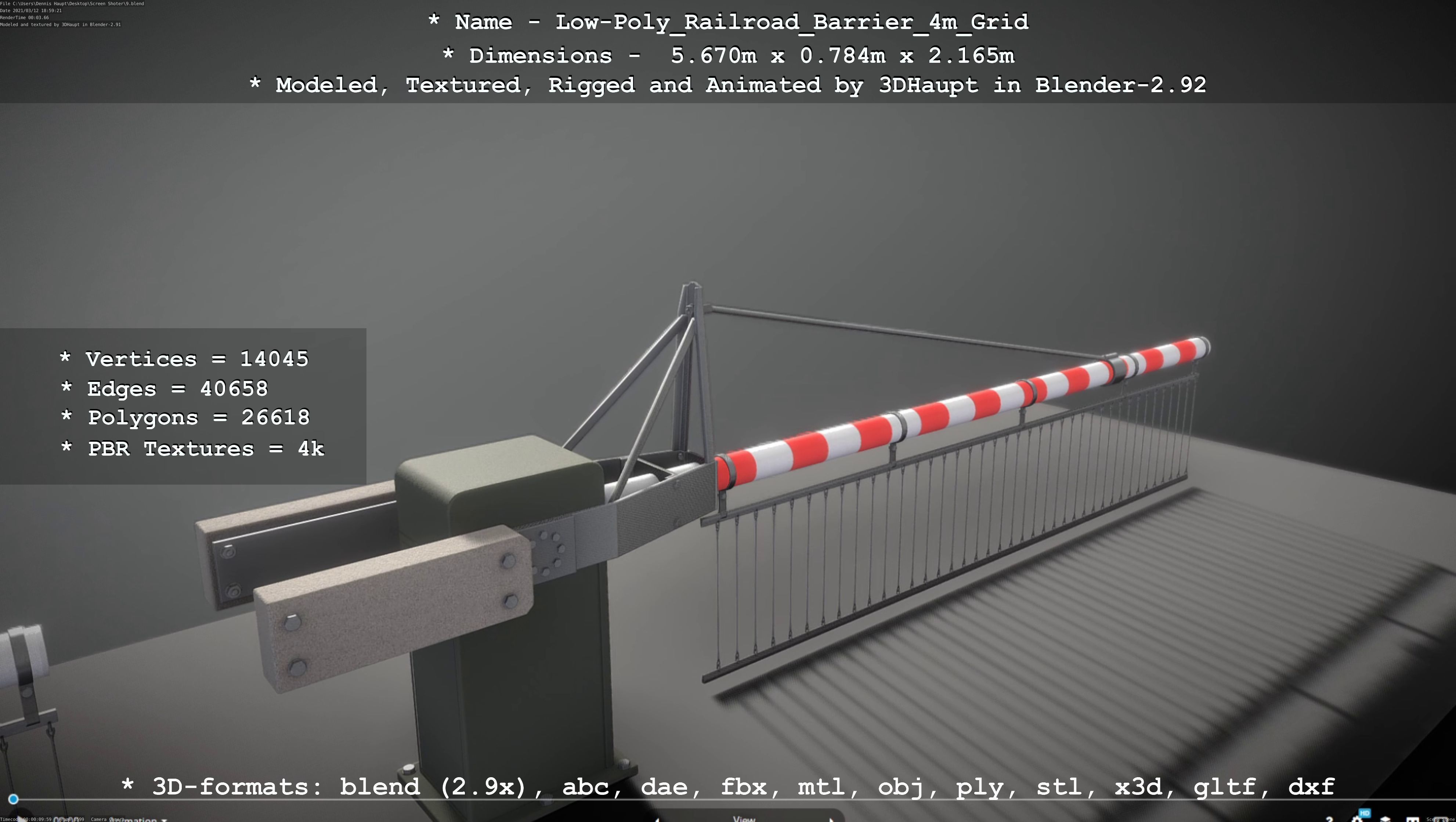 Low-Poly Railroad Barrier 4m with Protective Grid Low-poly 3D model_58