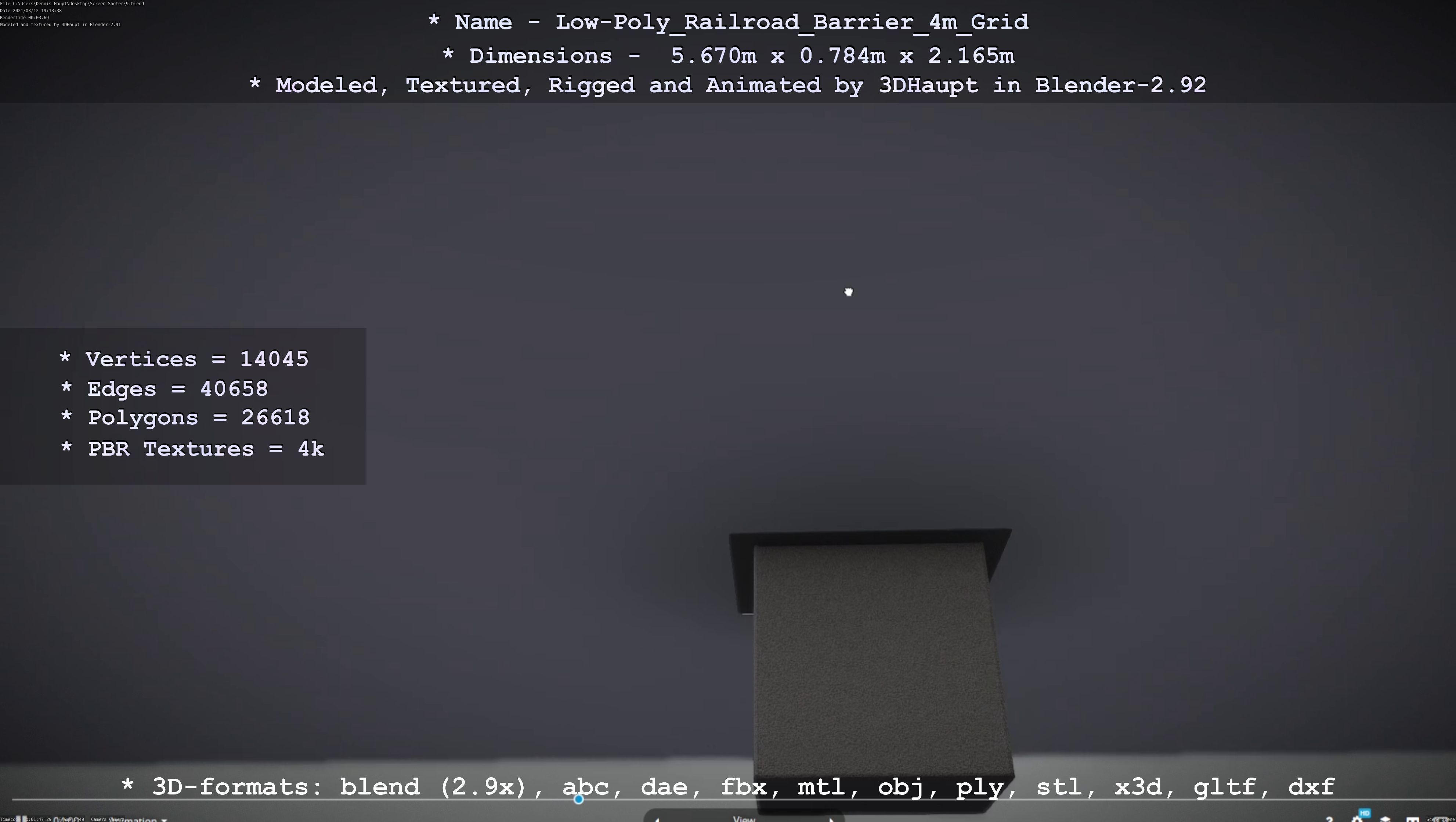 Low-Poly Railroad Barrier 4m with Protective Grid Low-poly 3D model_104