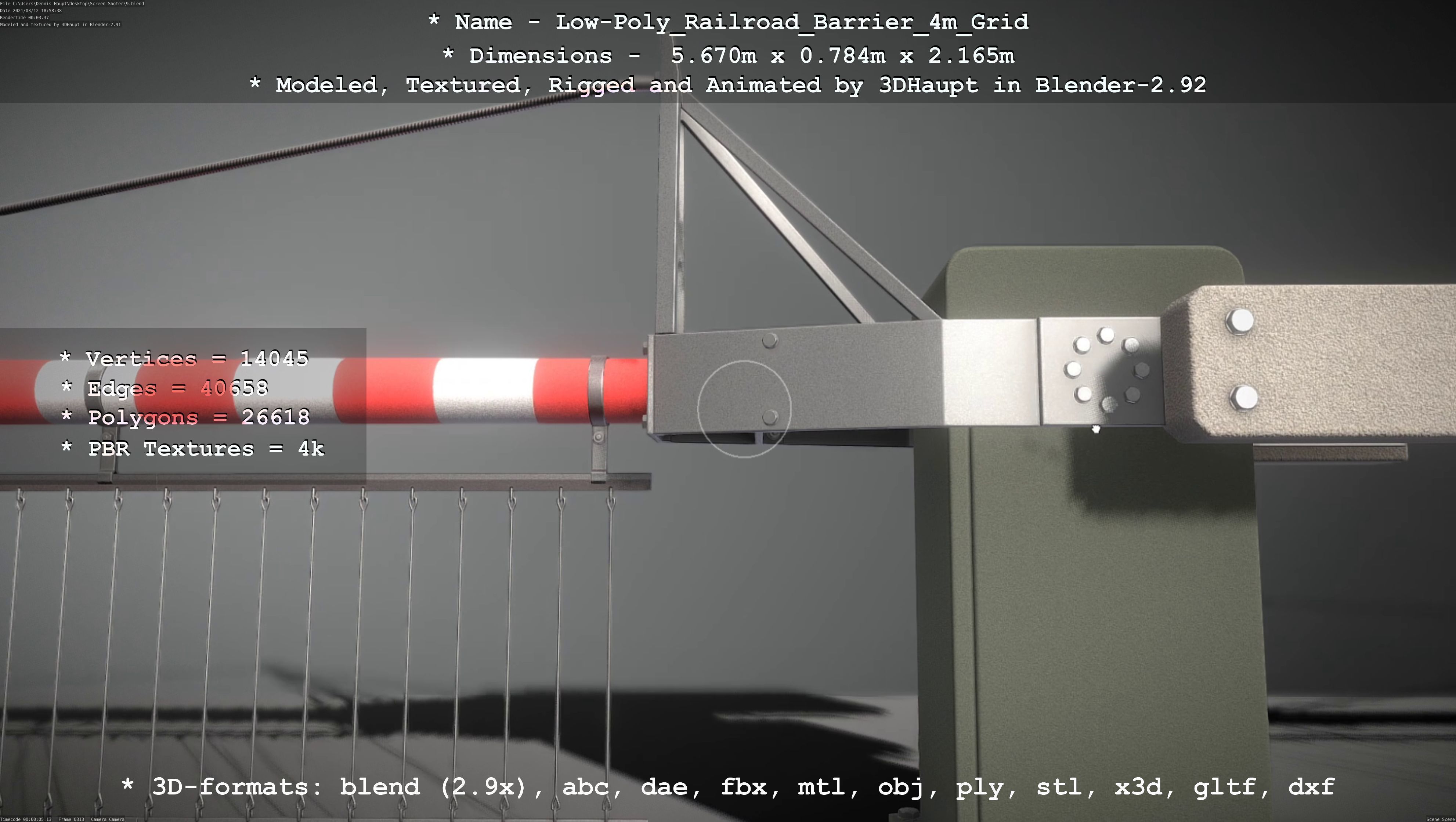 Low-Poly Railroad Barrier 4m with Protective Grid Low-poly 3D model_54