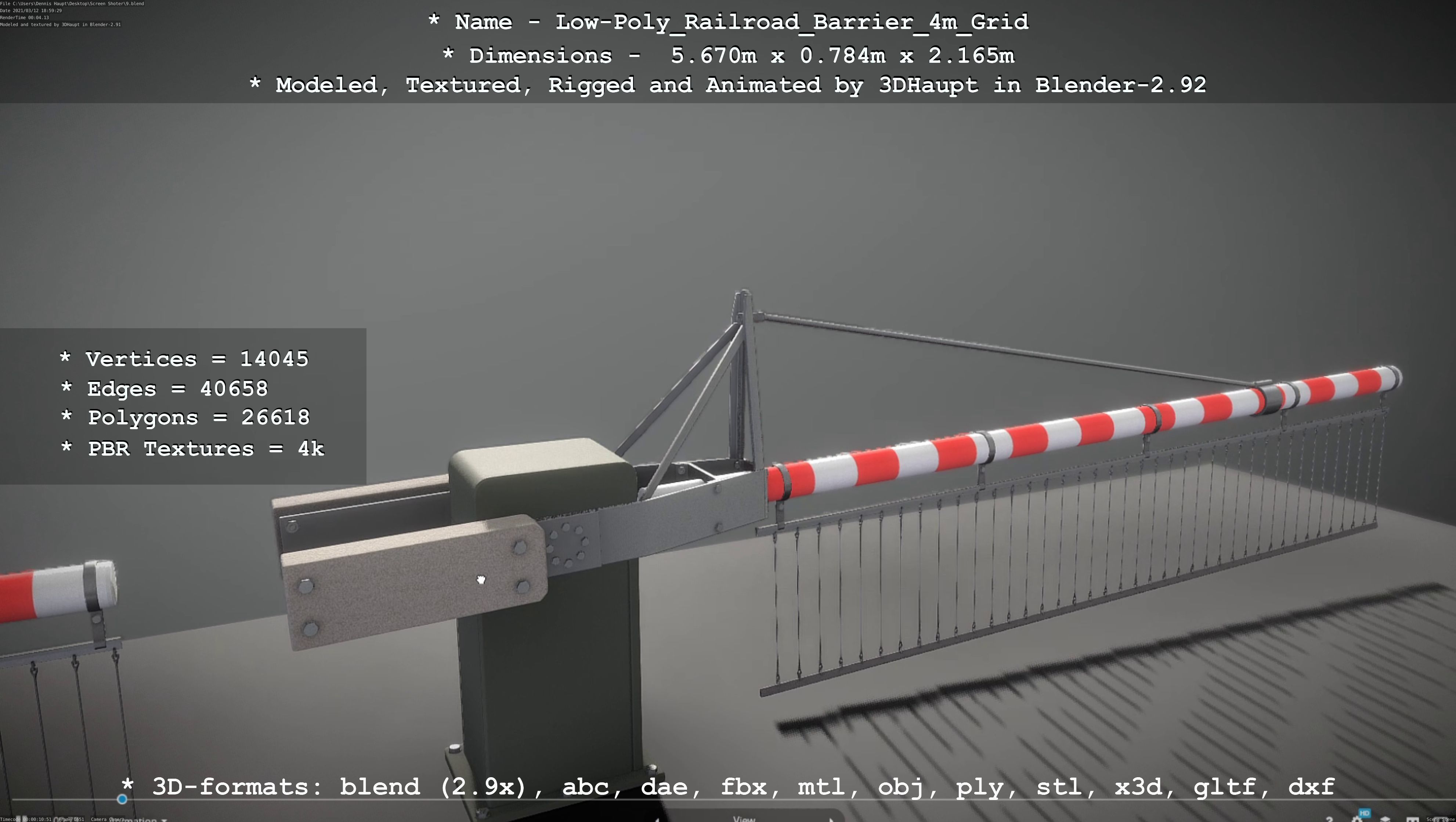 Low-Poly Railroad Barrier 4m with Protective Grid Low-poly 3D model_59