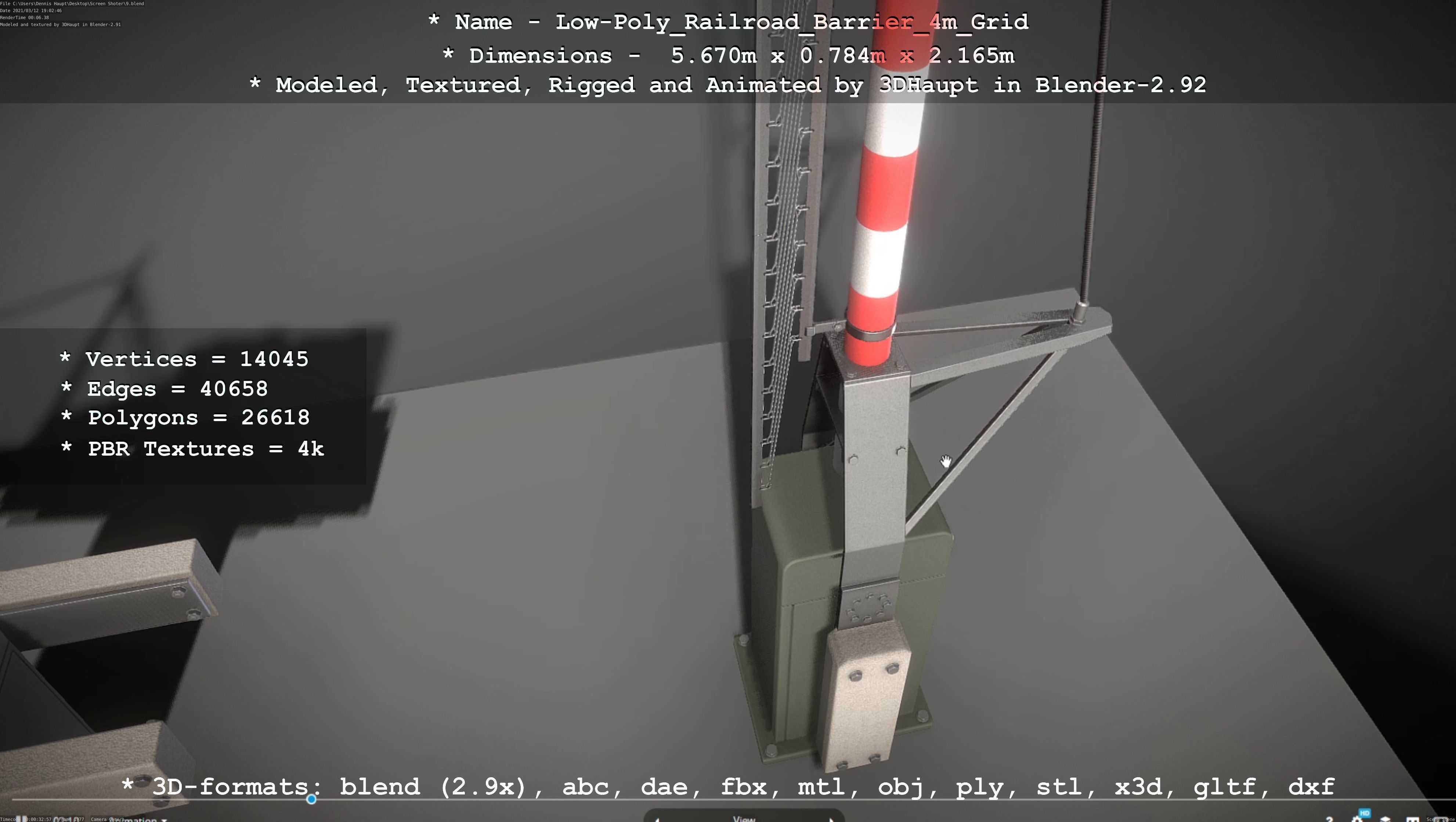 Low-Poly Railroad Barrier 4m with Protective Grid Low-poly 3D model_88