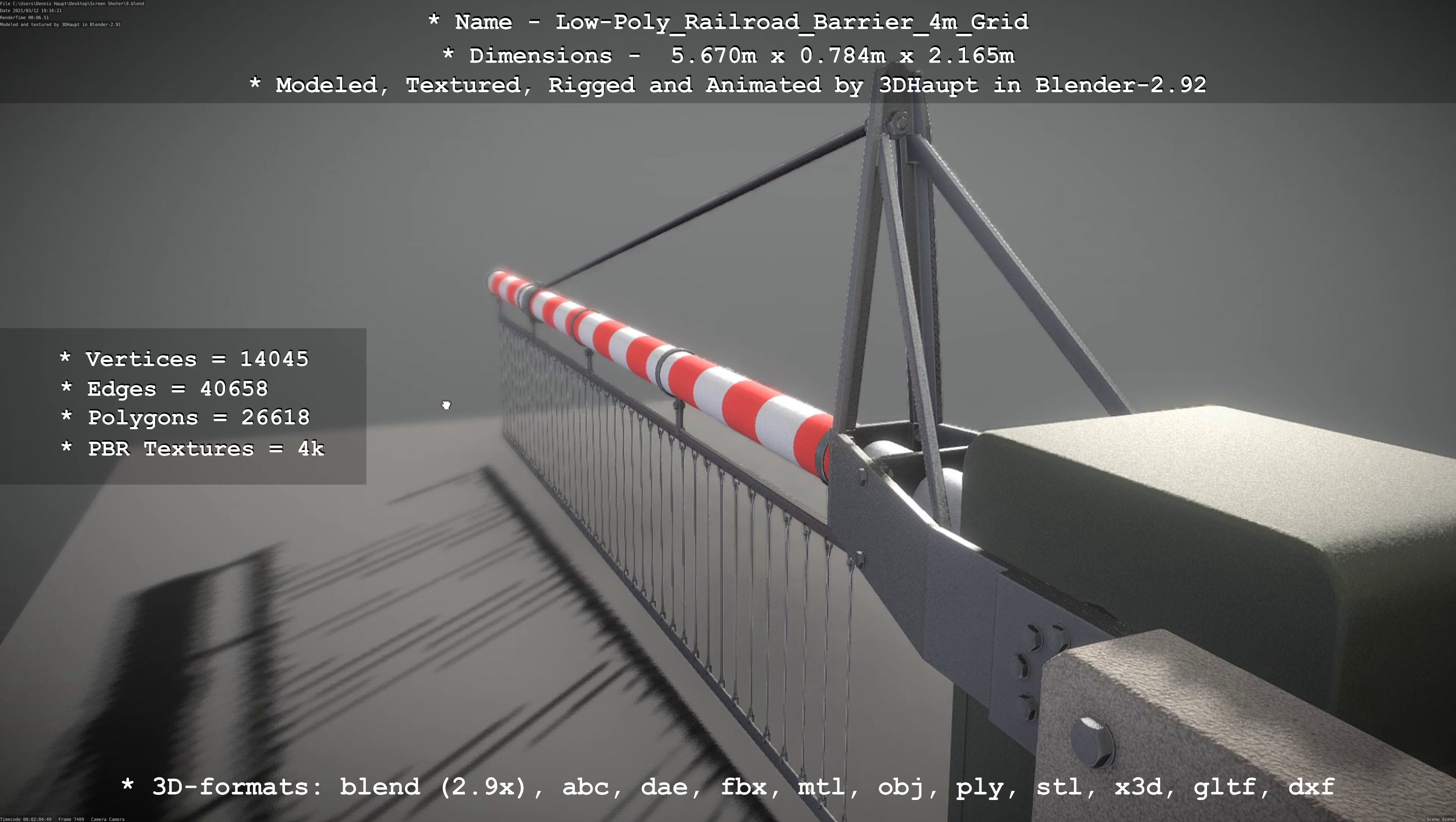 Low-Poly Railroad Barrier 4m with Protective Grid Low-poly 3D model_51