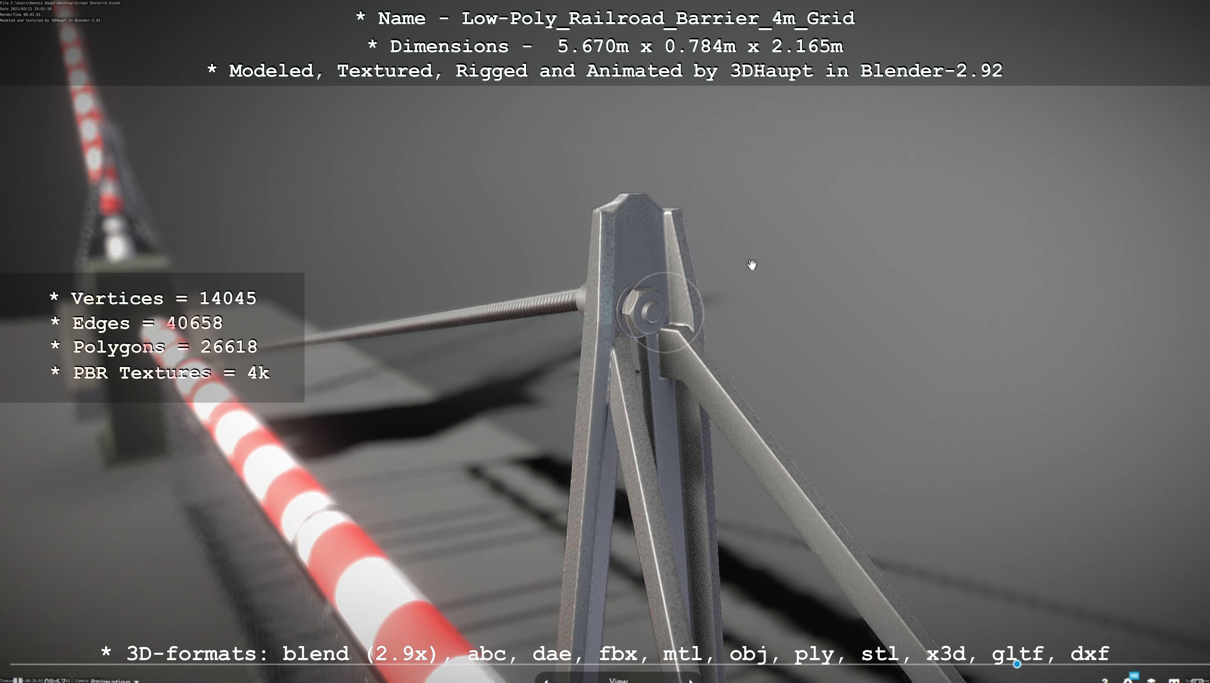 Low-Poly Railroad Barrier 4m with Protective Grid Low-poly 3D model_83