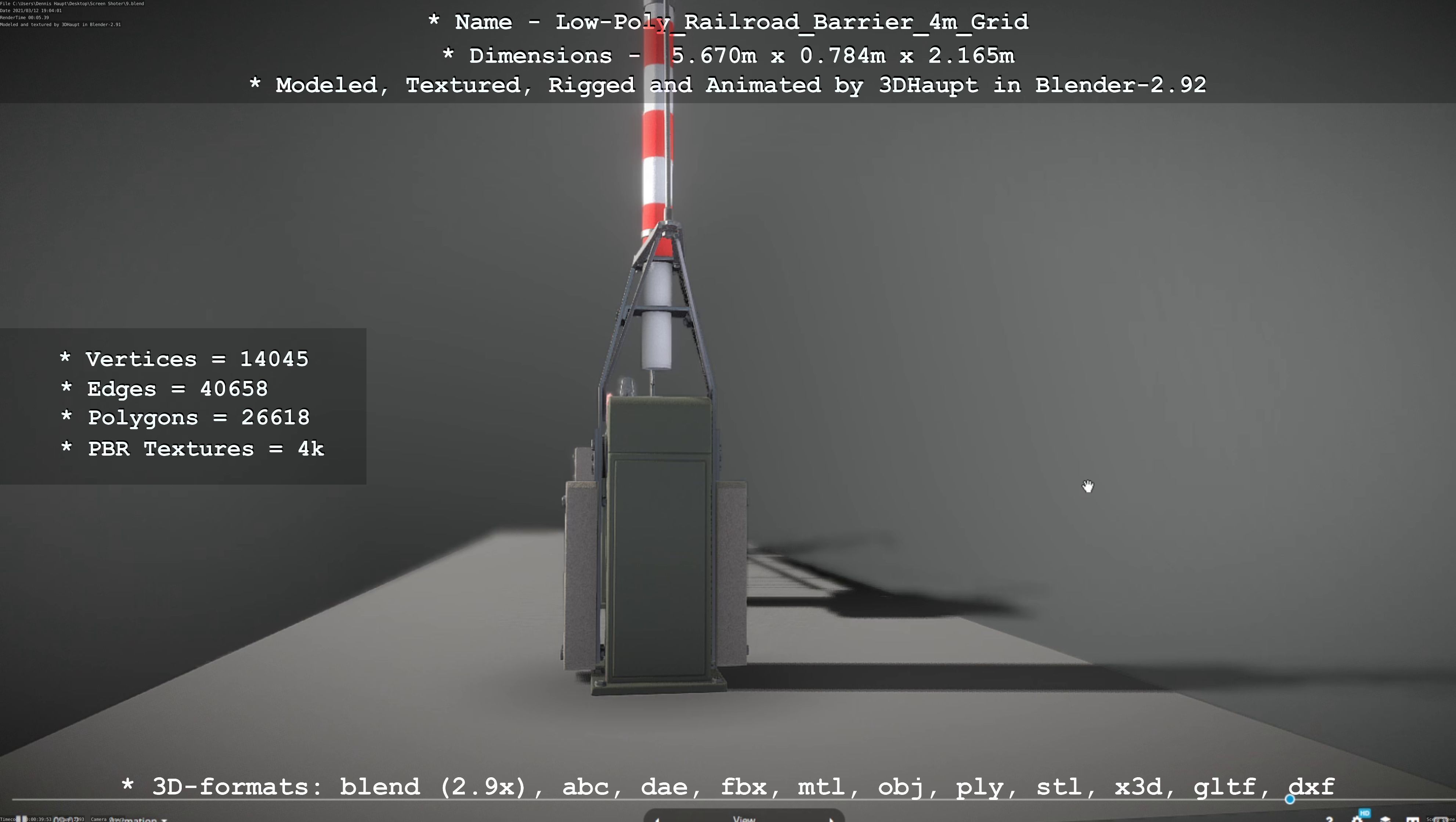 Low-Poly Railroad Barrier 4m with Protective Grid Low-poly 3D model_98