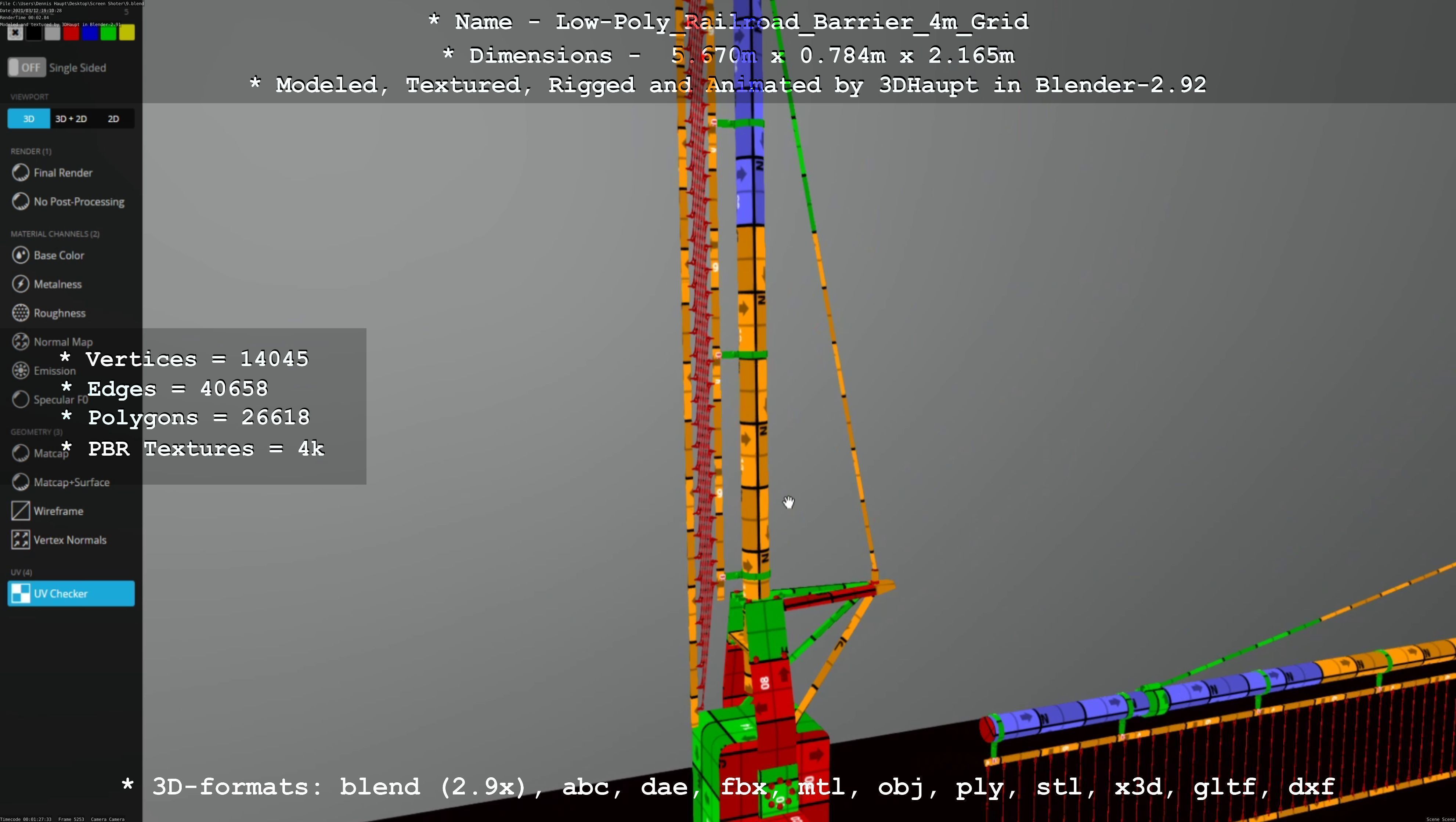 Low-Poly Railroad Barrier 4m with Protective Grid Low-poly 3D model_27