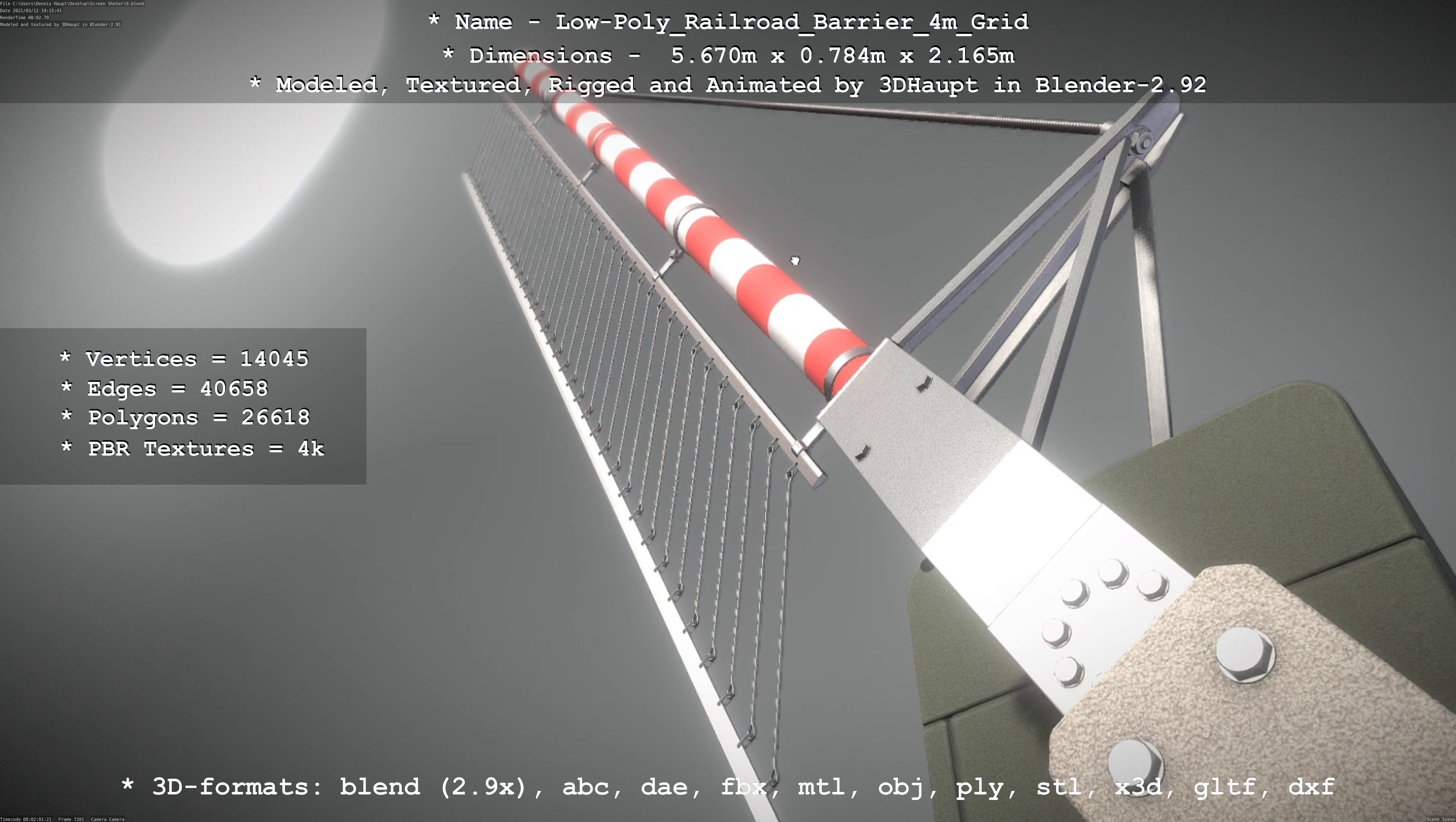 Low-Poly Railroad Barrier 4m with Protective Grid Low-poly 3D model_46