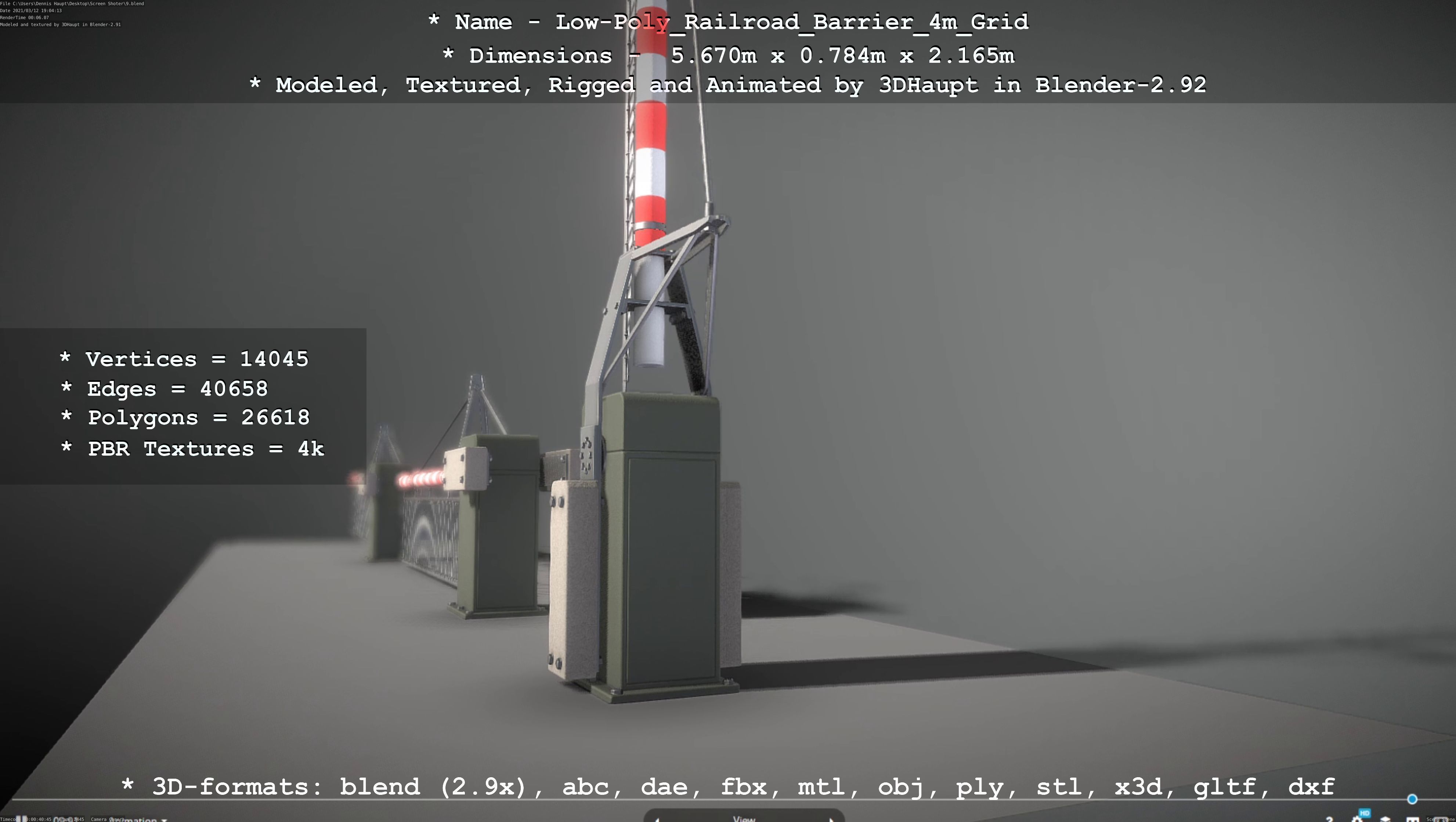 Low-Poly Railroad Barrier 4m with Protective Grid Low-poly 3D model_99