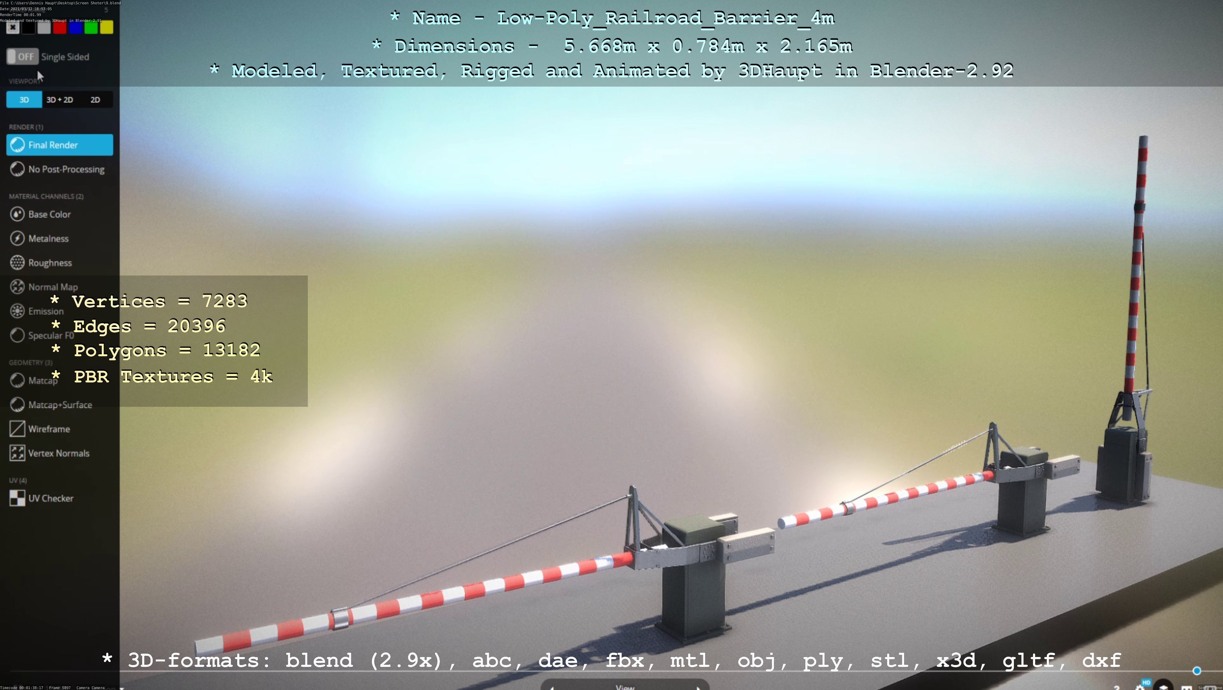 Low-Poly Railroad Barrier 4m Low-poly 3D model_72