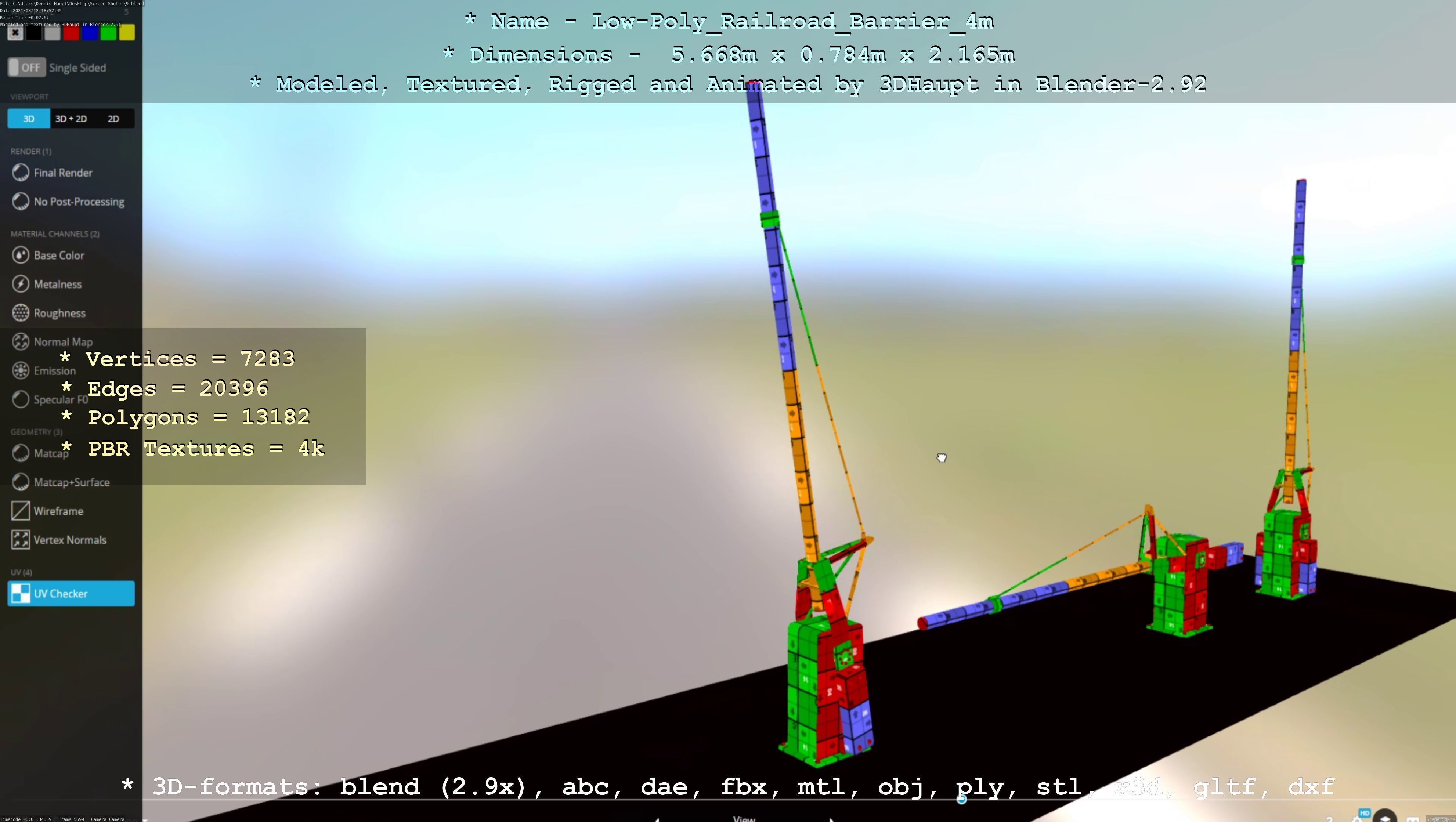 Low-Poly Railroad Barrier 4m Low-poly 3D model_65