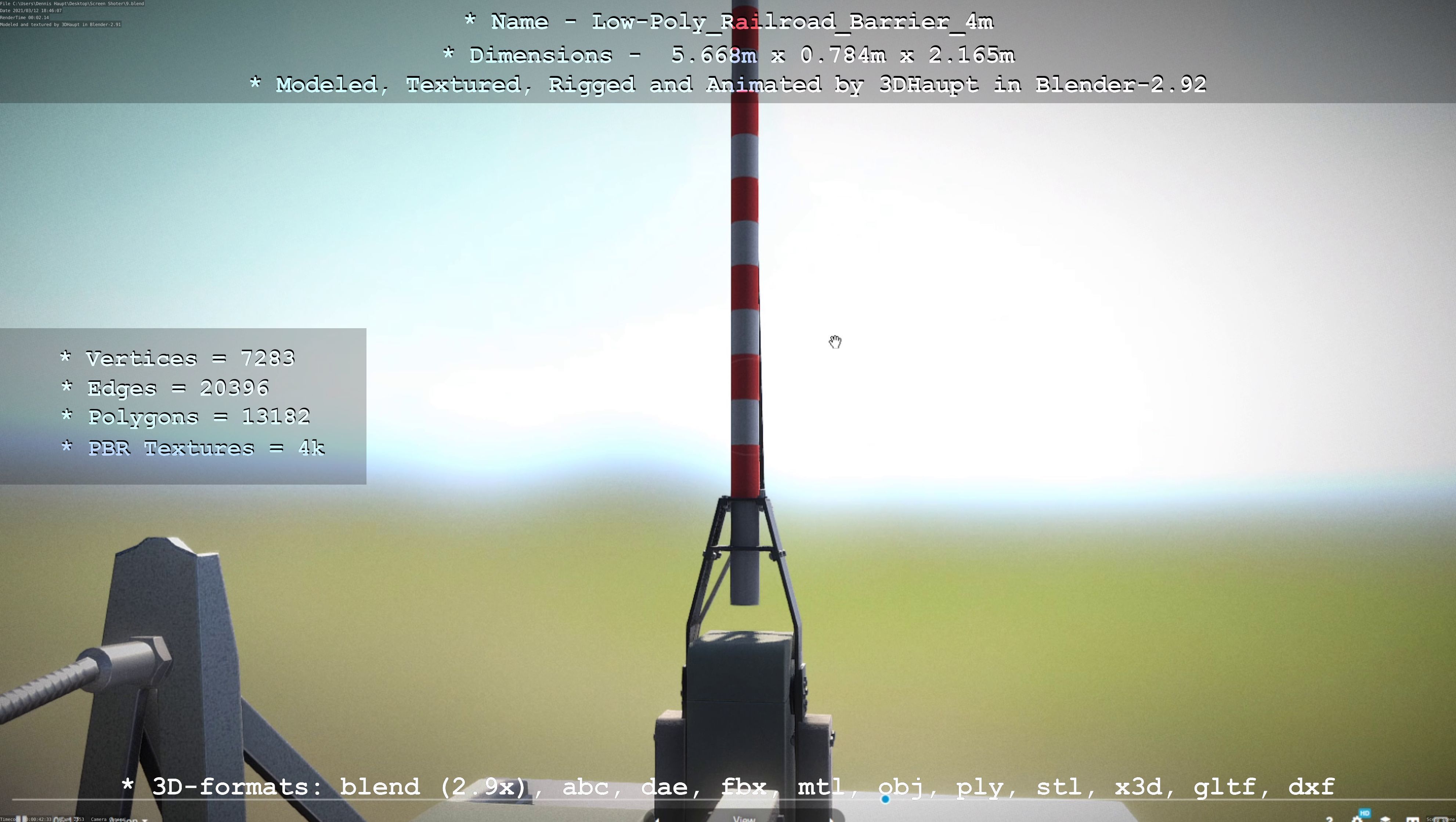 Low-Poly Railroad Barrier 4m Low-poly 3D model_25