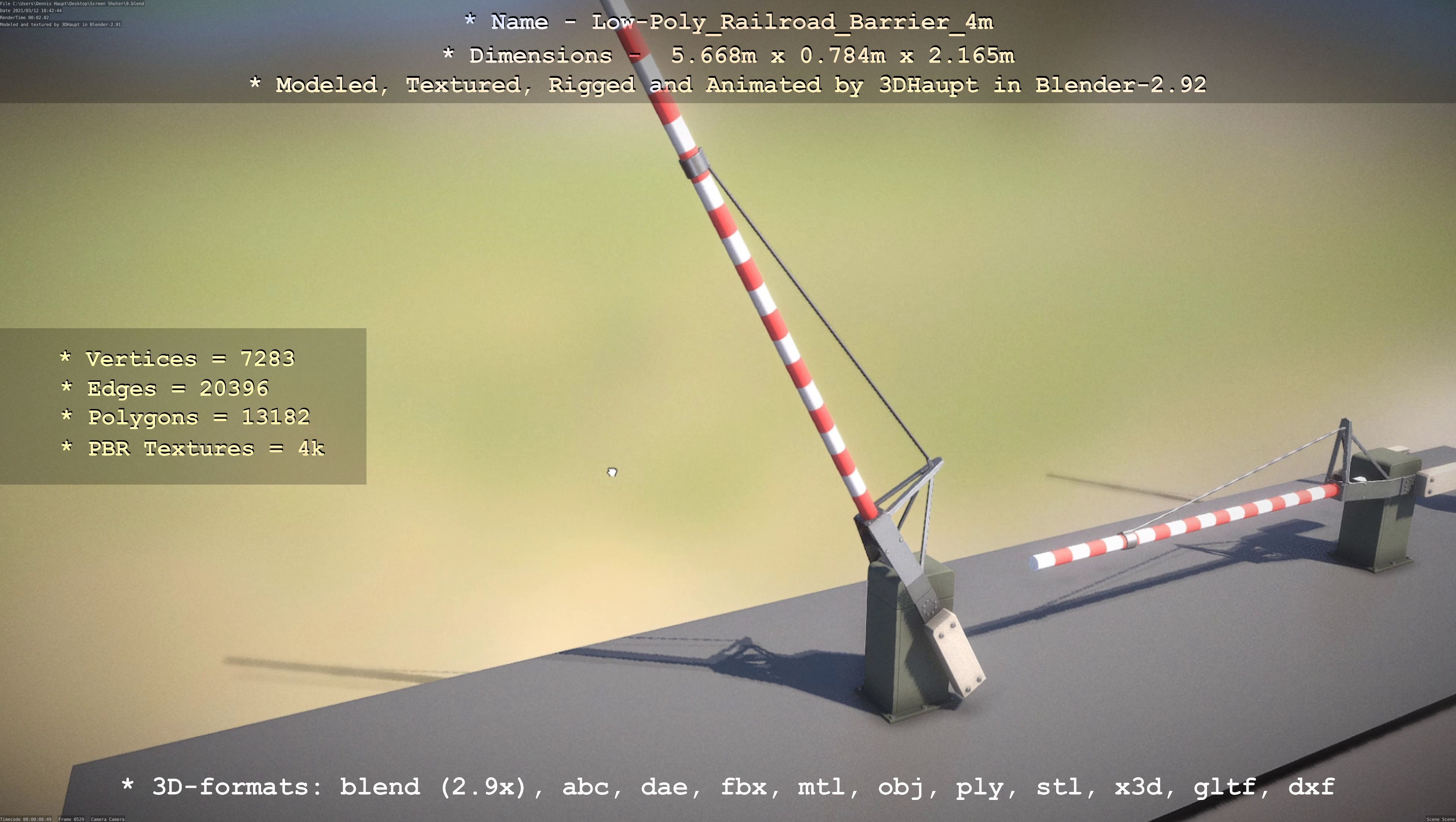 Low-Poly Railroad Barrier 4m Low-poly 3D model_98